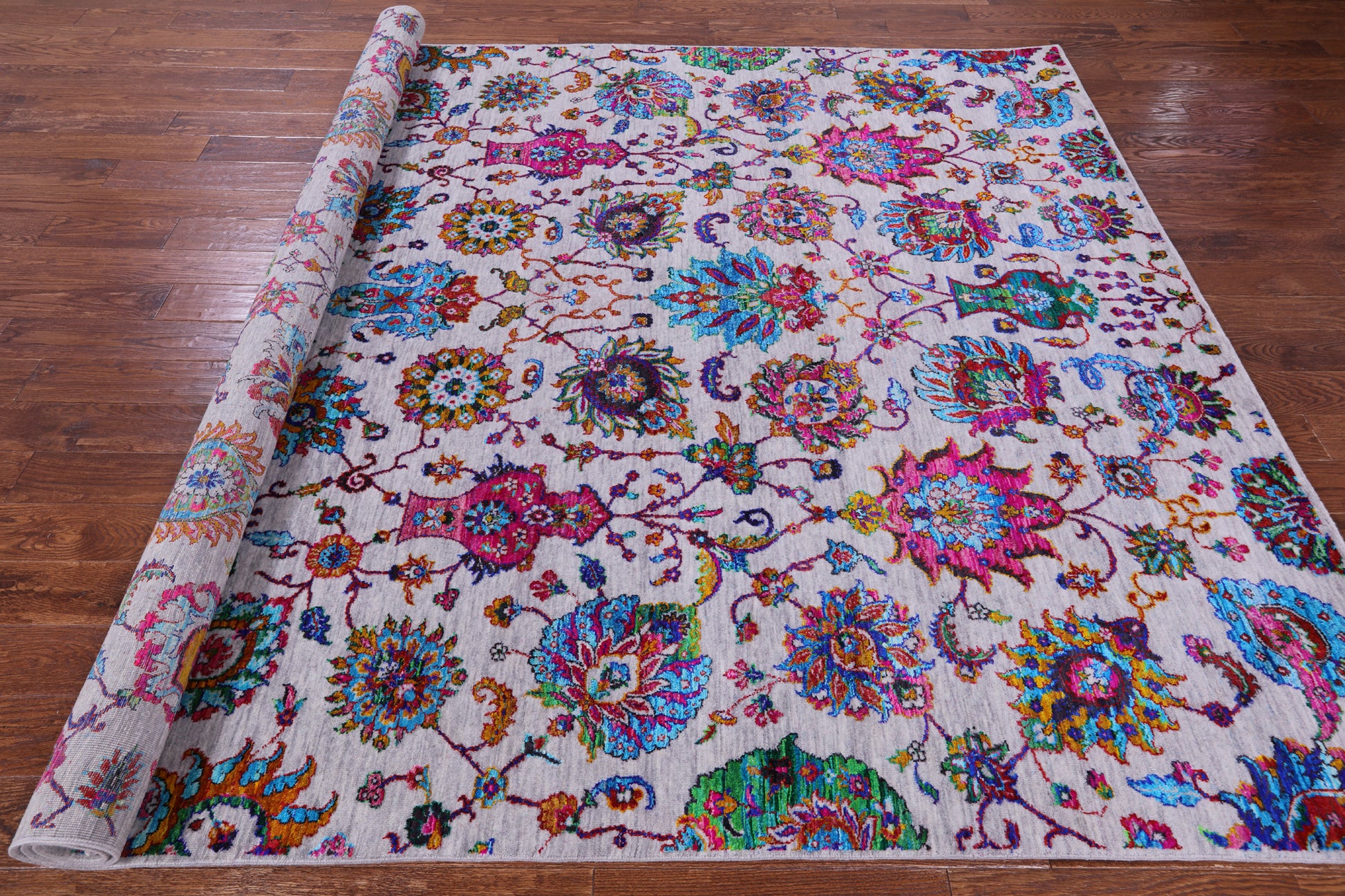 Grey Persian Hand Knotted Wool & Silk Rug - 8' 1" X 10' 2" - Golden Nile