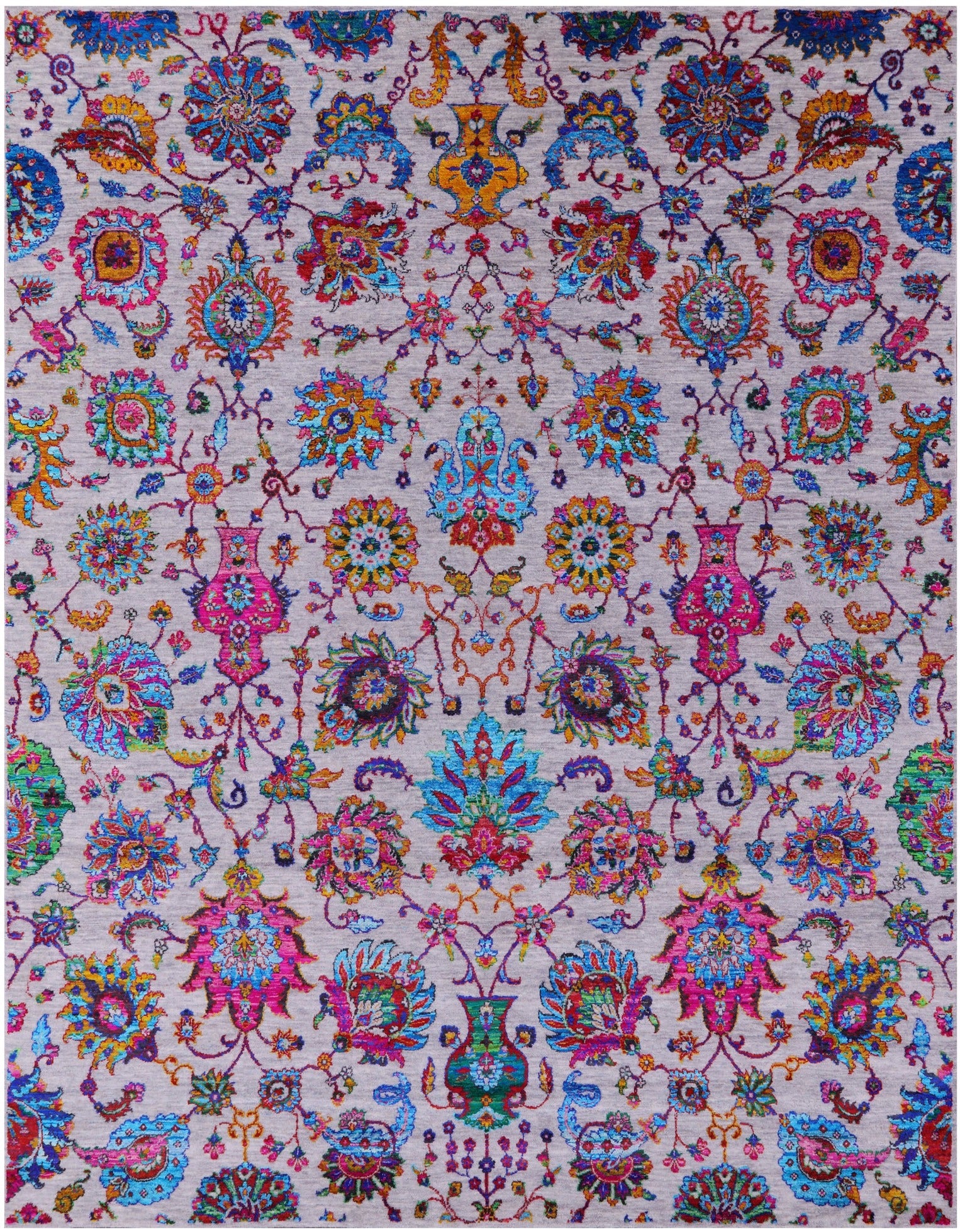 Grey Persian Hand Knotted Wool & Silk Rug - 8' 1" X 10' 2" - Golden Nile