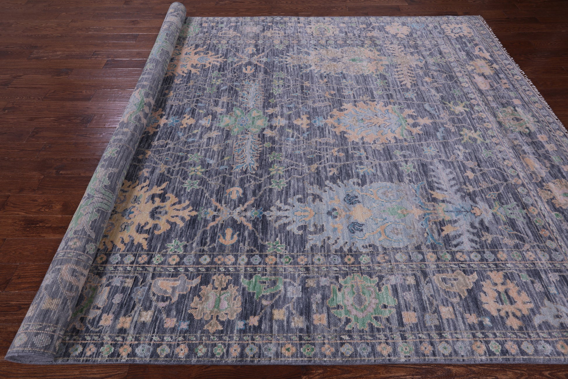 Grey Turkish Oushak Hand Knotted Wool Rug - 8' 11" X 12' 5" - Golden Nile
