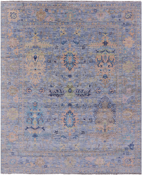 Blue Turkish Oushak Hand Knotted Wool Rug - 8' 1" X 9' 11" - Golden Nile