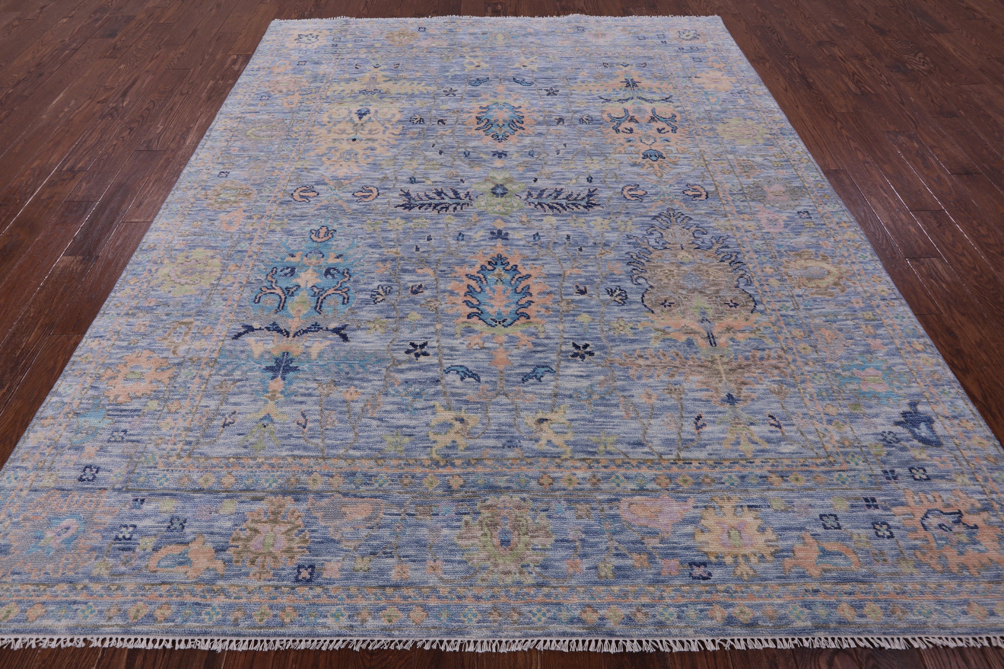 Blue Turkish Oushak Hand Knotted Wool Rug - 8' 1" X 9' 11" - Golden Nile