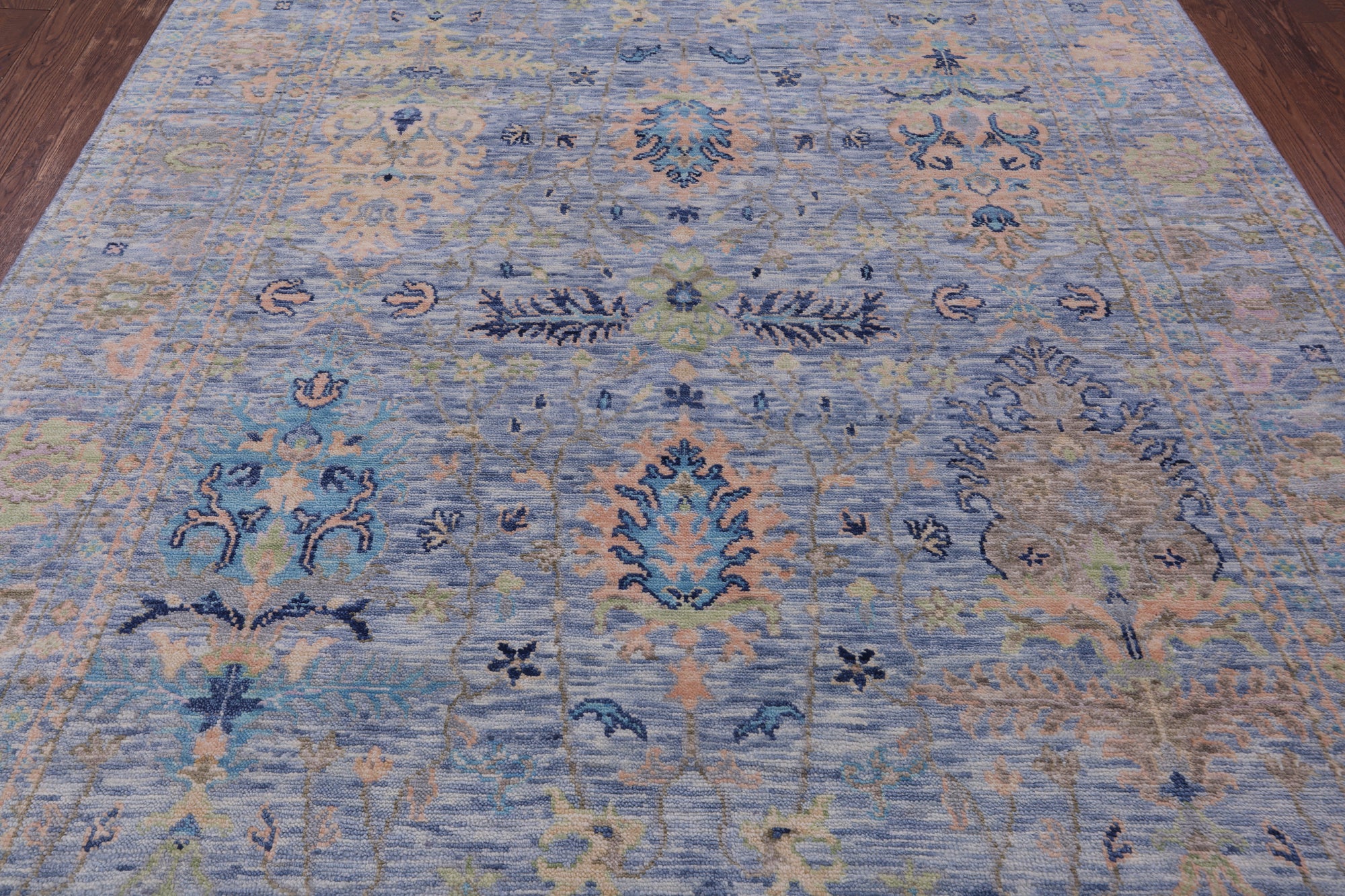 Blue Turkish Oushak Hand Knotted Wool Rug - 8' 1" X 9' 11" - Golden Nile