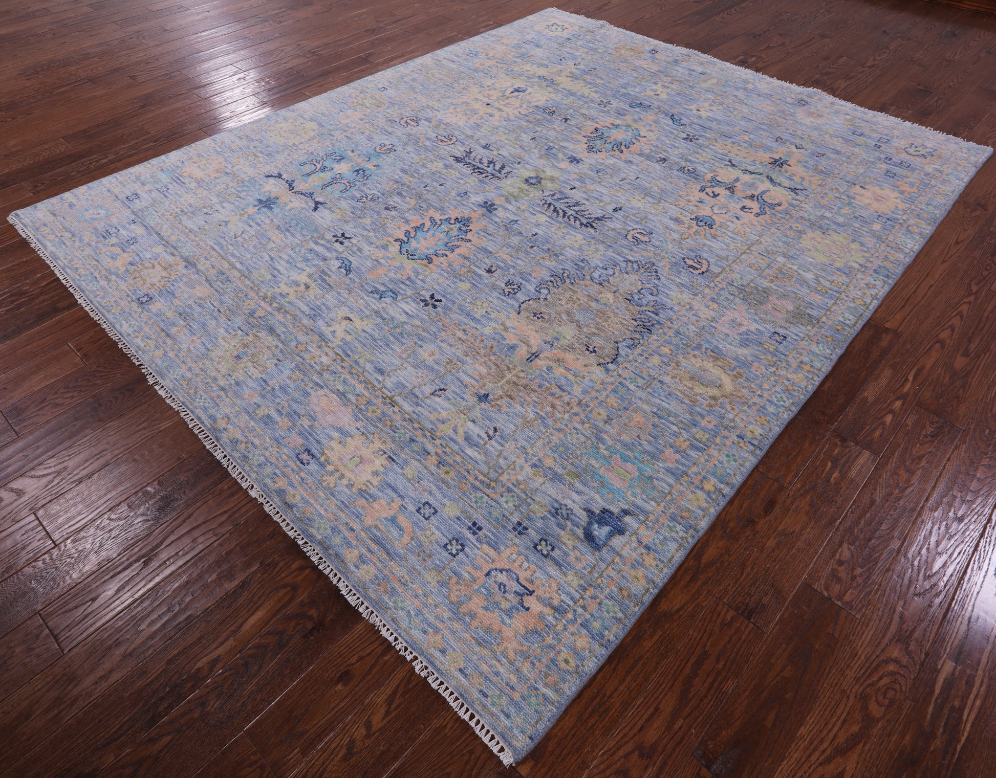 Blue Turkish Oushak Hand Knotted Wool Rug - 8' 1" X 9' 11" - Golden Nile