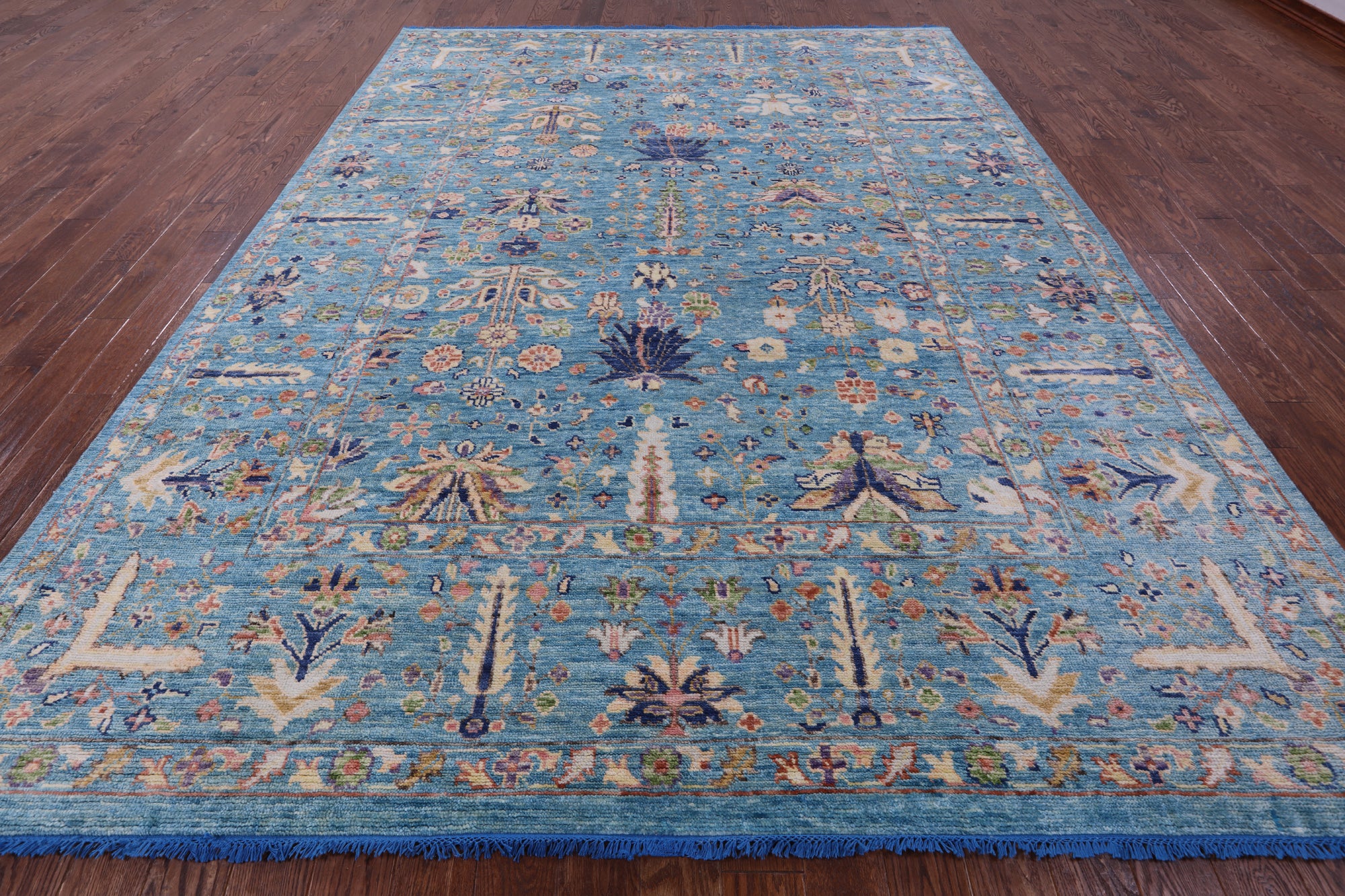 Blue Turkish Oushak Hand Knotted Wool Rug - 9' 3" X 12' 5" - Golden Nile