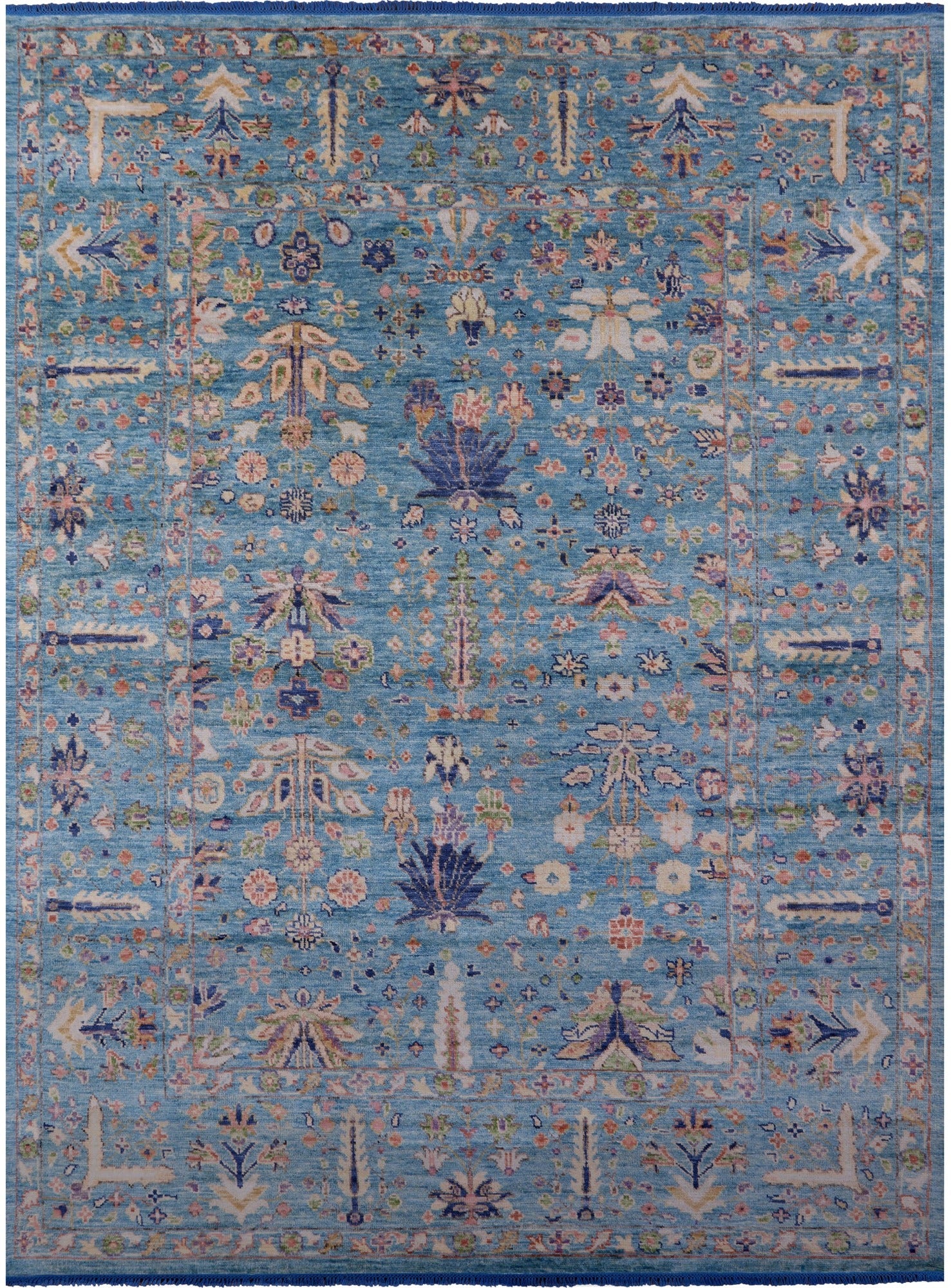Blue Turkish Oushak Hand Knotted Wool Rug - 9' 3" X 12' 5" - Golden Nile