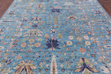 Blue Turkish Oushak Hand Knotted Wool Rug - 9' 3" X 12' 5" - Golden Nile