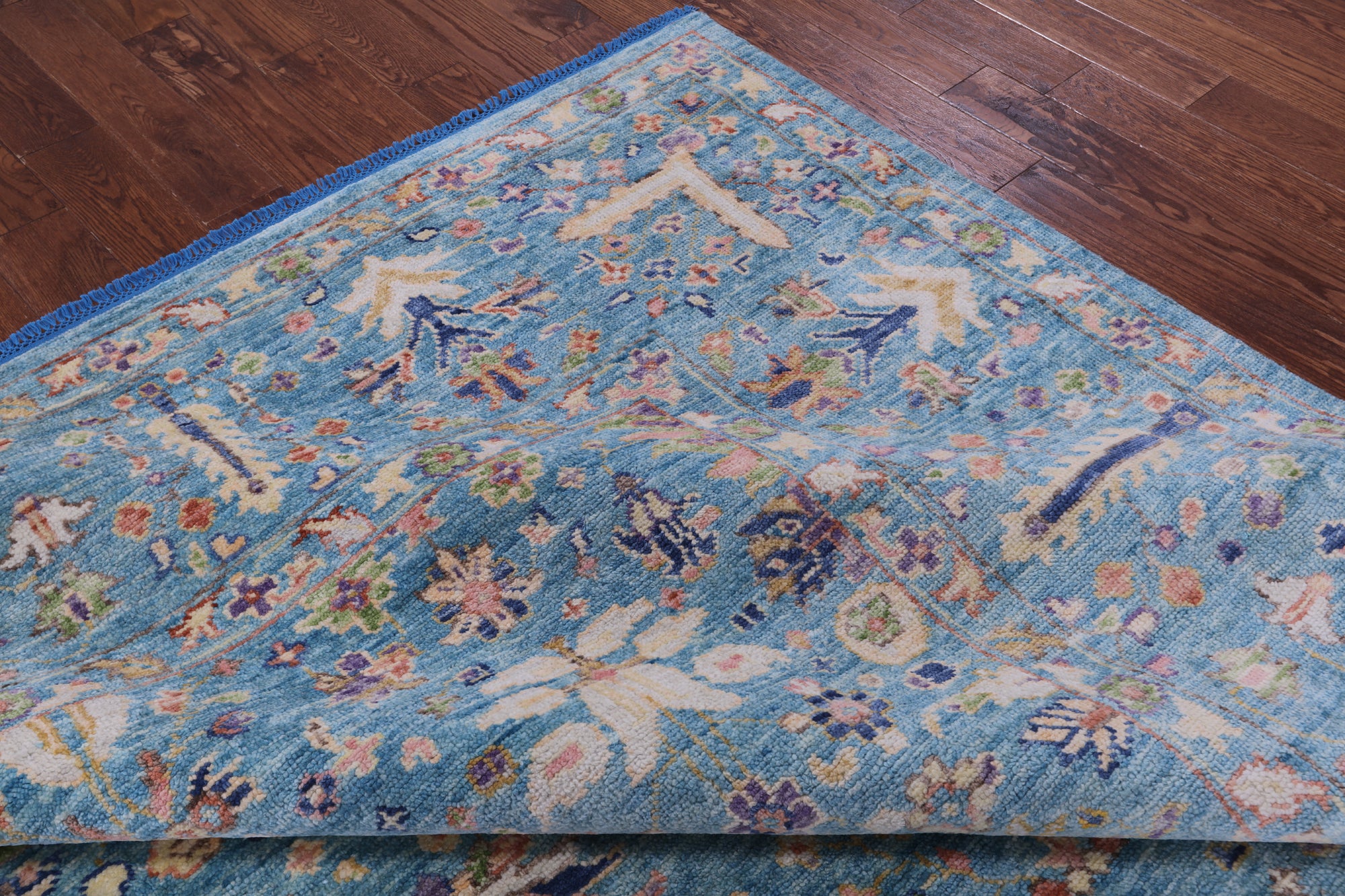 Blue Turkish Oushak Hand Knotted Wool Rug - 9' 3" X 12' 5" - Golden Nile