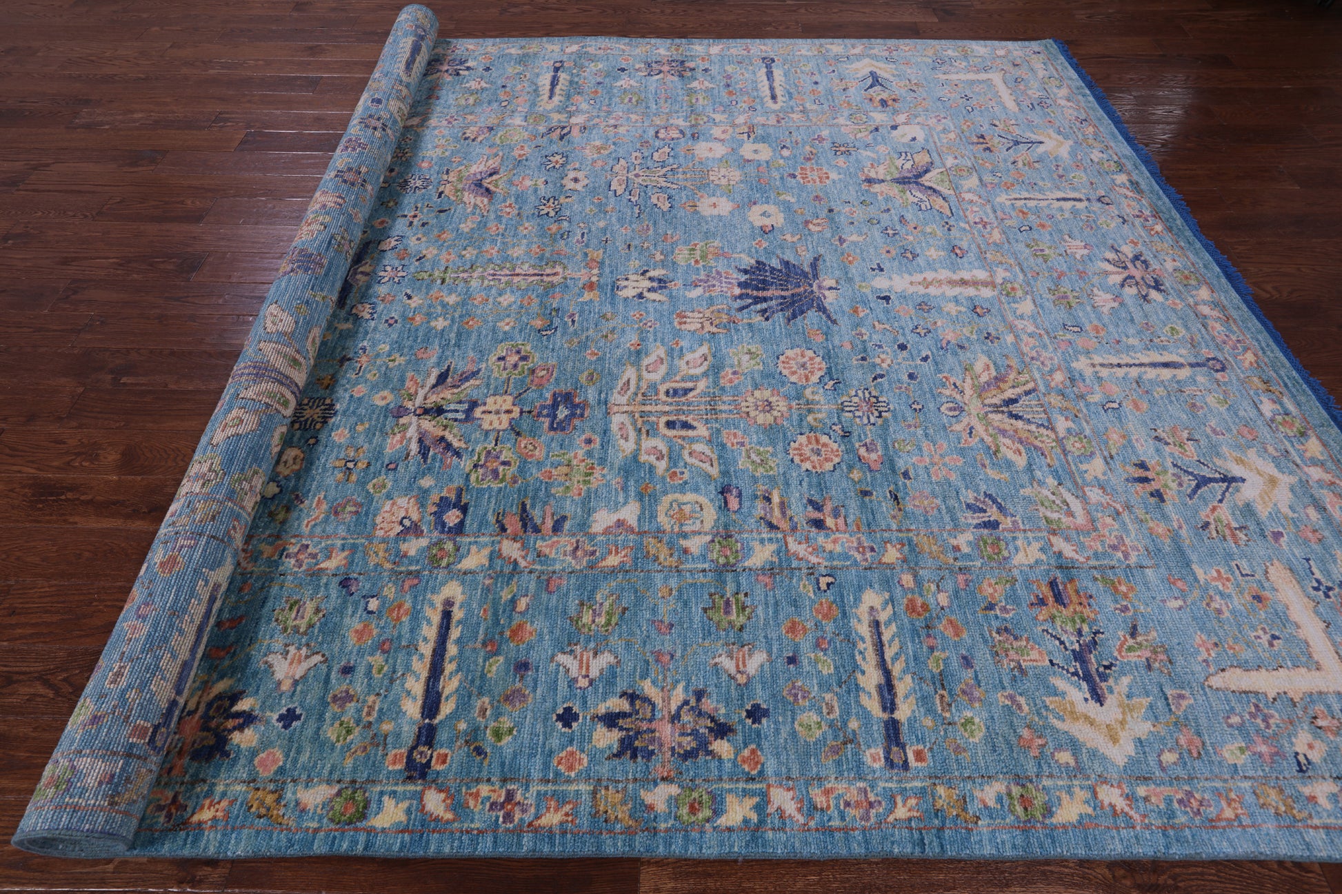 Blue Turkish Oushak Hand Knotted Wool Rug - 9' 3" X 12' 5" - Golden Nile