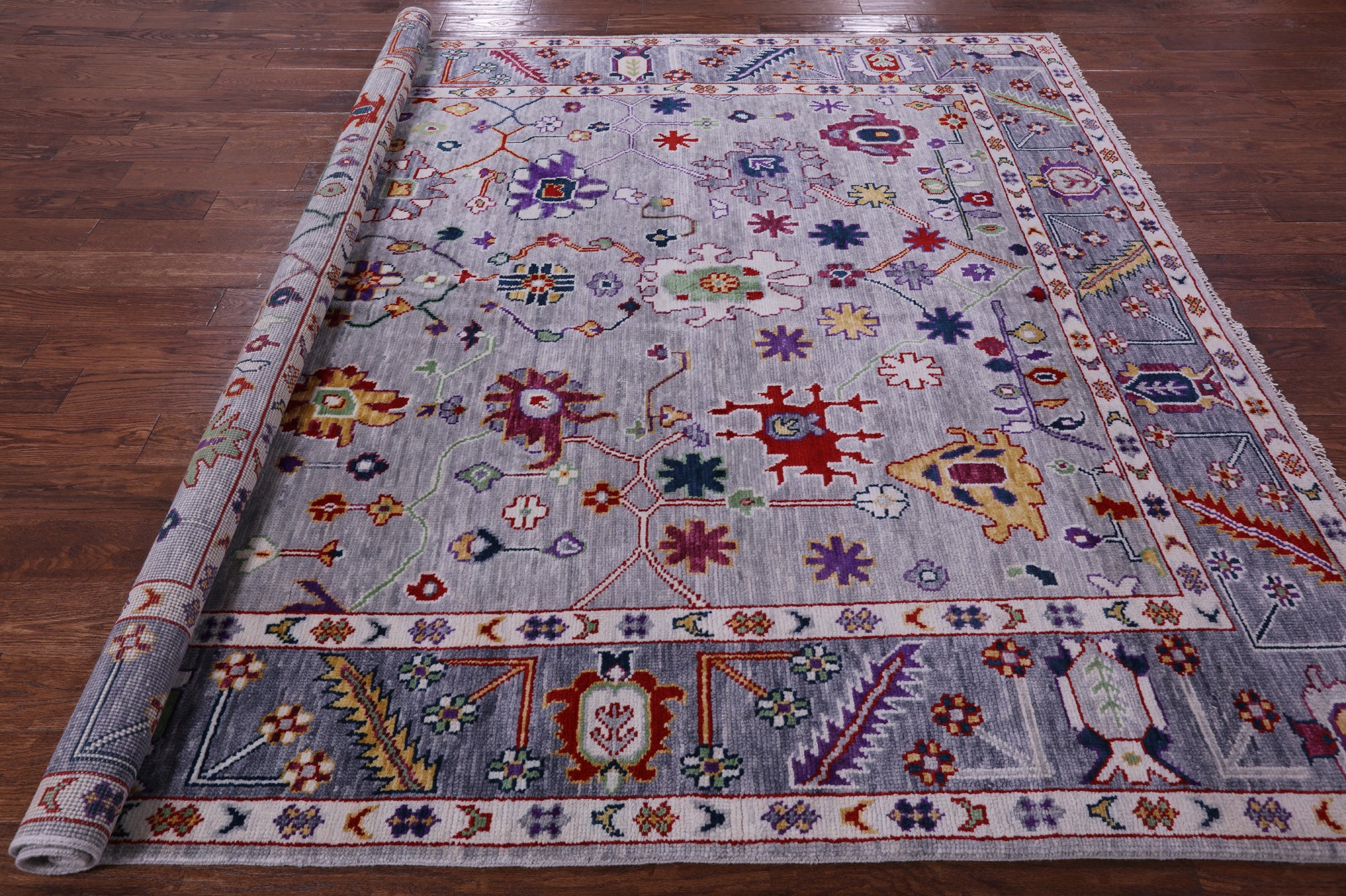 Grey Square Turkish Oushak Handmade Wool Rug - 8' 1" X 8' 4" - Golden Nile