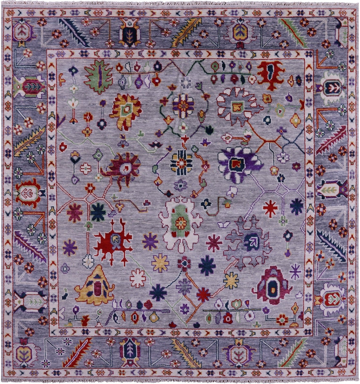 Grey Square Turkish Oushak Handmade Wool Rug - 8' 1" X 8' 4" - Golden Nile