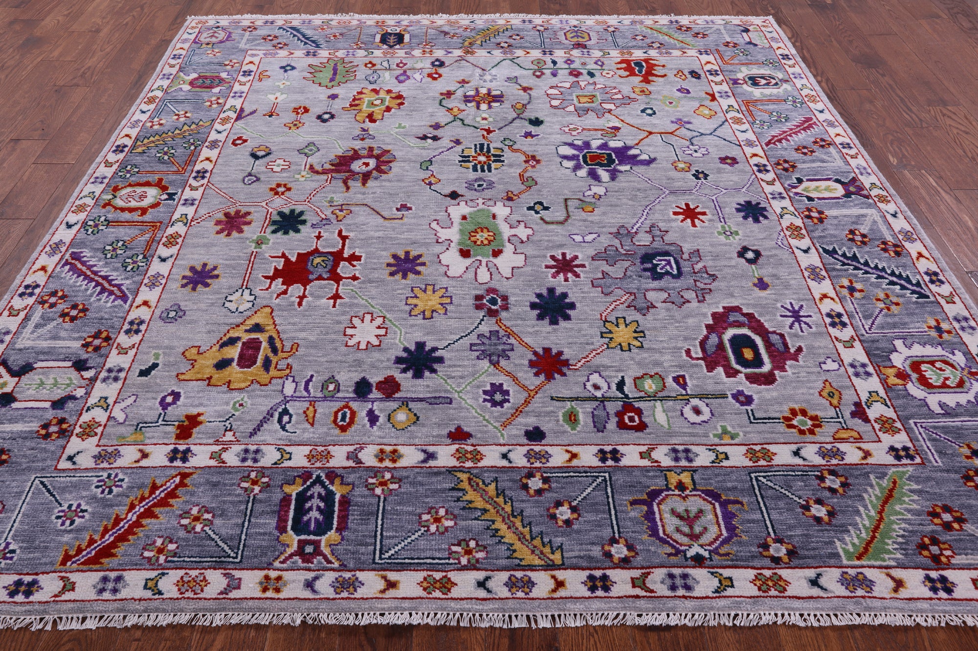 Grey Square Turkish Oushak Handmade Wool Rug - 8' 1" X 8' 4" - Golden Nile