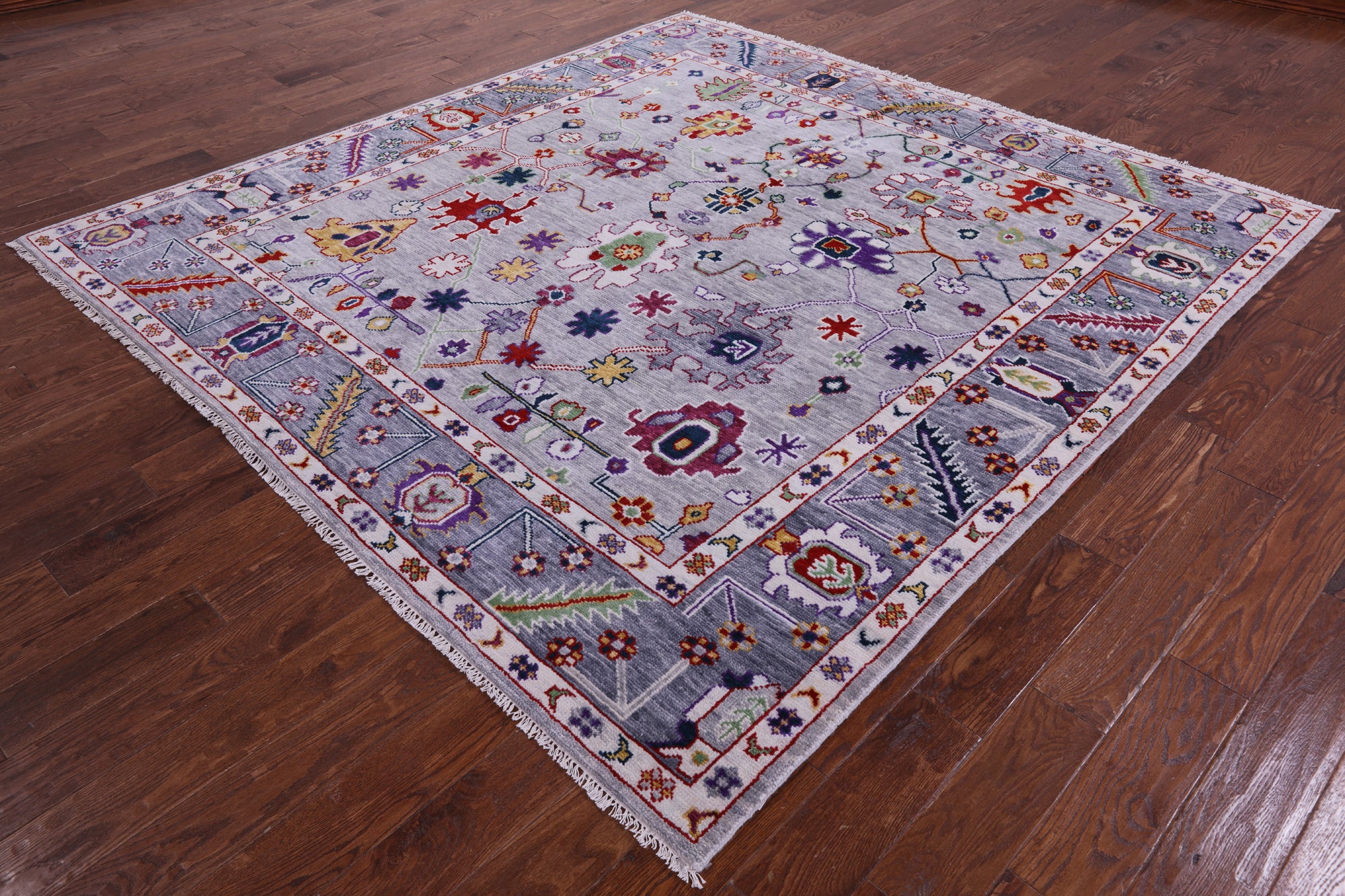 Grey Square Turkish Oushak Handmade Wool Rug - 8' 1" X 8' 4" - Golden Nile