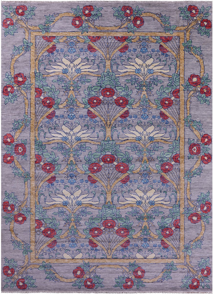 Grey William Morris Hand Knotted Wool Rug - 10' 2" X 14' 1" - Golden Nile