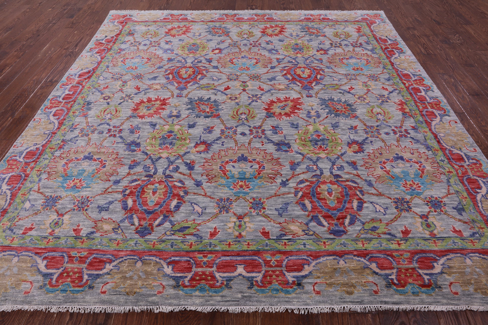 Grey Square William Morris Handmade Wool Rug - 9' 11" X 10' 1" - Golden Nile