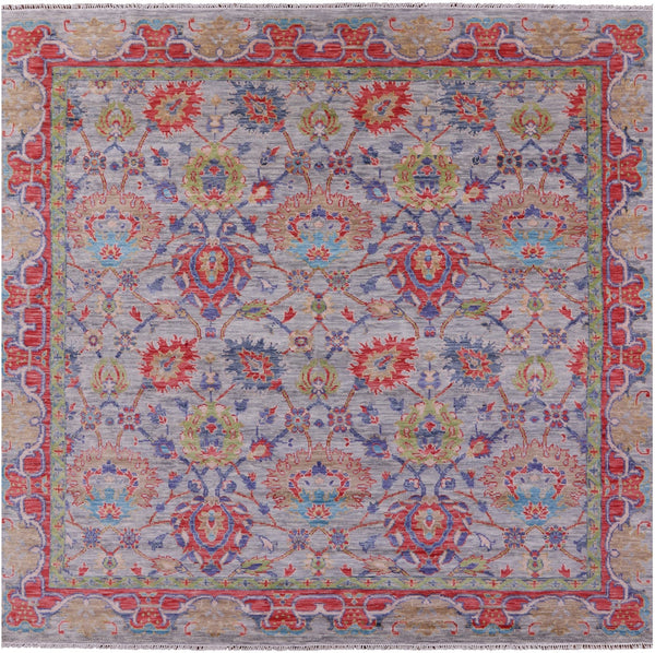 Grey Square William Morris Handmade Wool Rug - 9' 11" X 10' 1" - Golden Nile