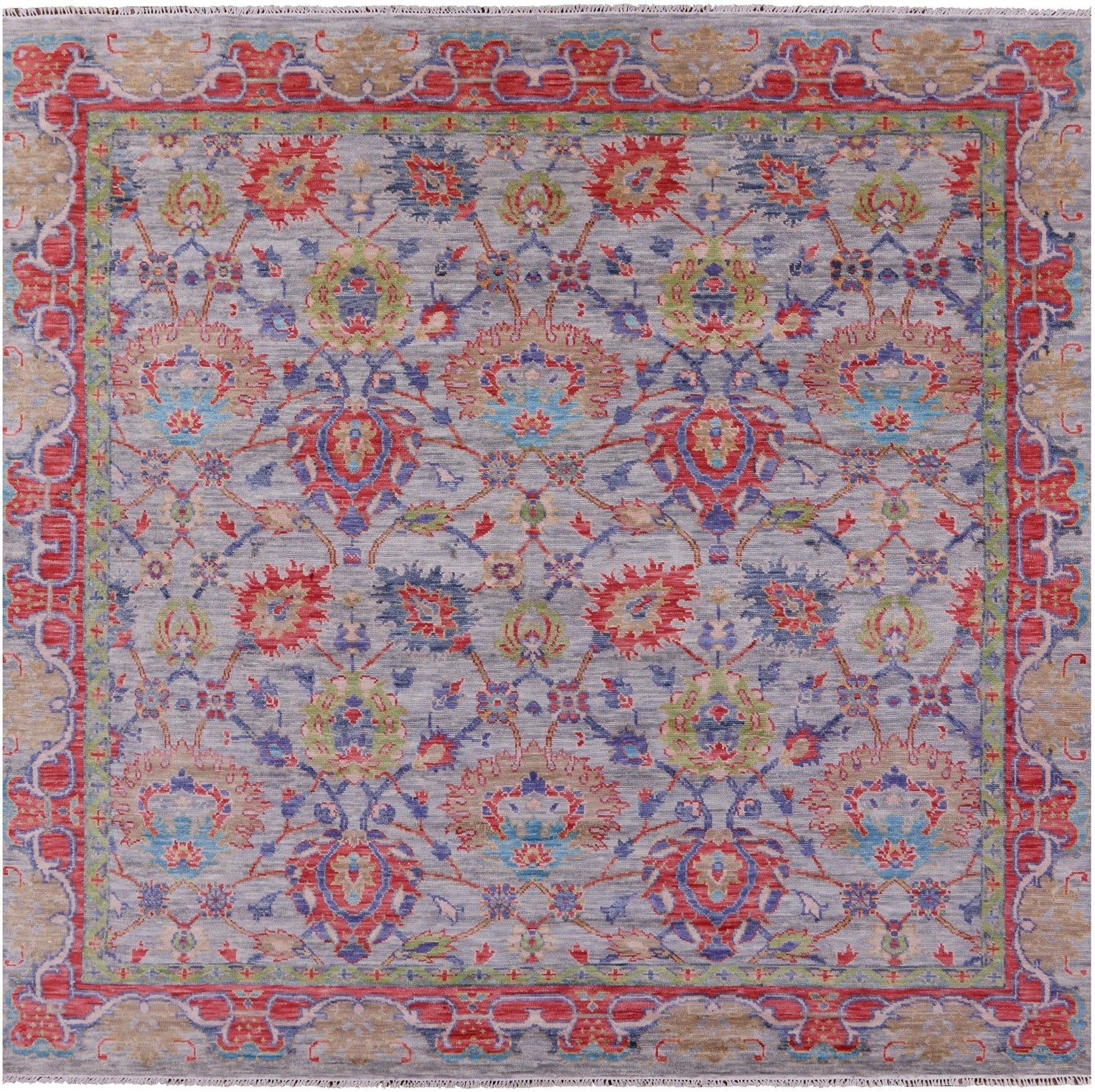 Grey Square William Morris Handmade Wool Rug - 9' 11" X 10' 1" - Golden Nile