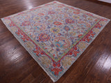 Grey Square William Morris Handmade Wool Rug - 9' 11" X 10' 1" - Golden Nile