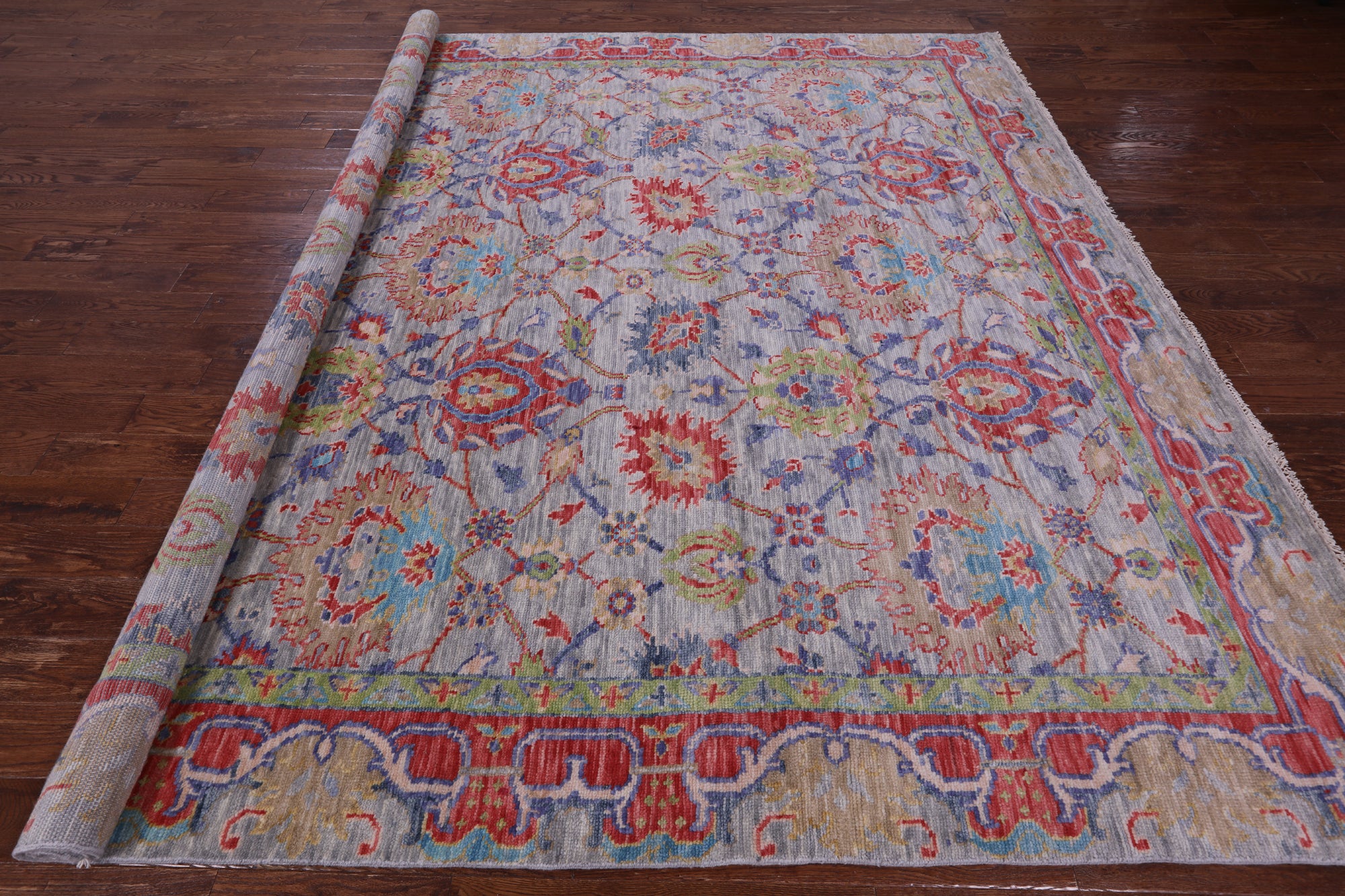 Grey Square William Morris Handmade Wool Rug - 9' 11" X 10' 1" - Golden Nile