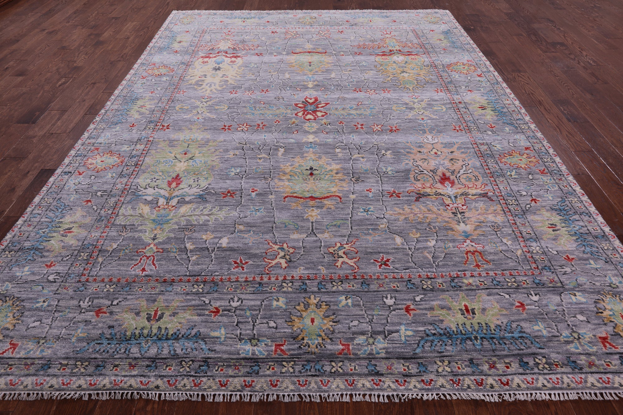Grey Turkish Oushak Hand Knotted Wool Rug - 9' 0" X 12' 0" - Golden Nile