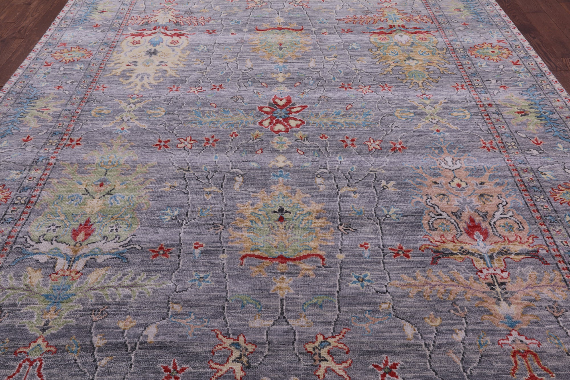 Grey Turkish Oushak Hand Knotted Wool Rug - 9' 0" X 12' 0" - Golden Nile