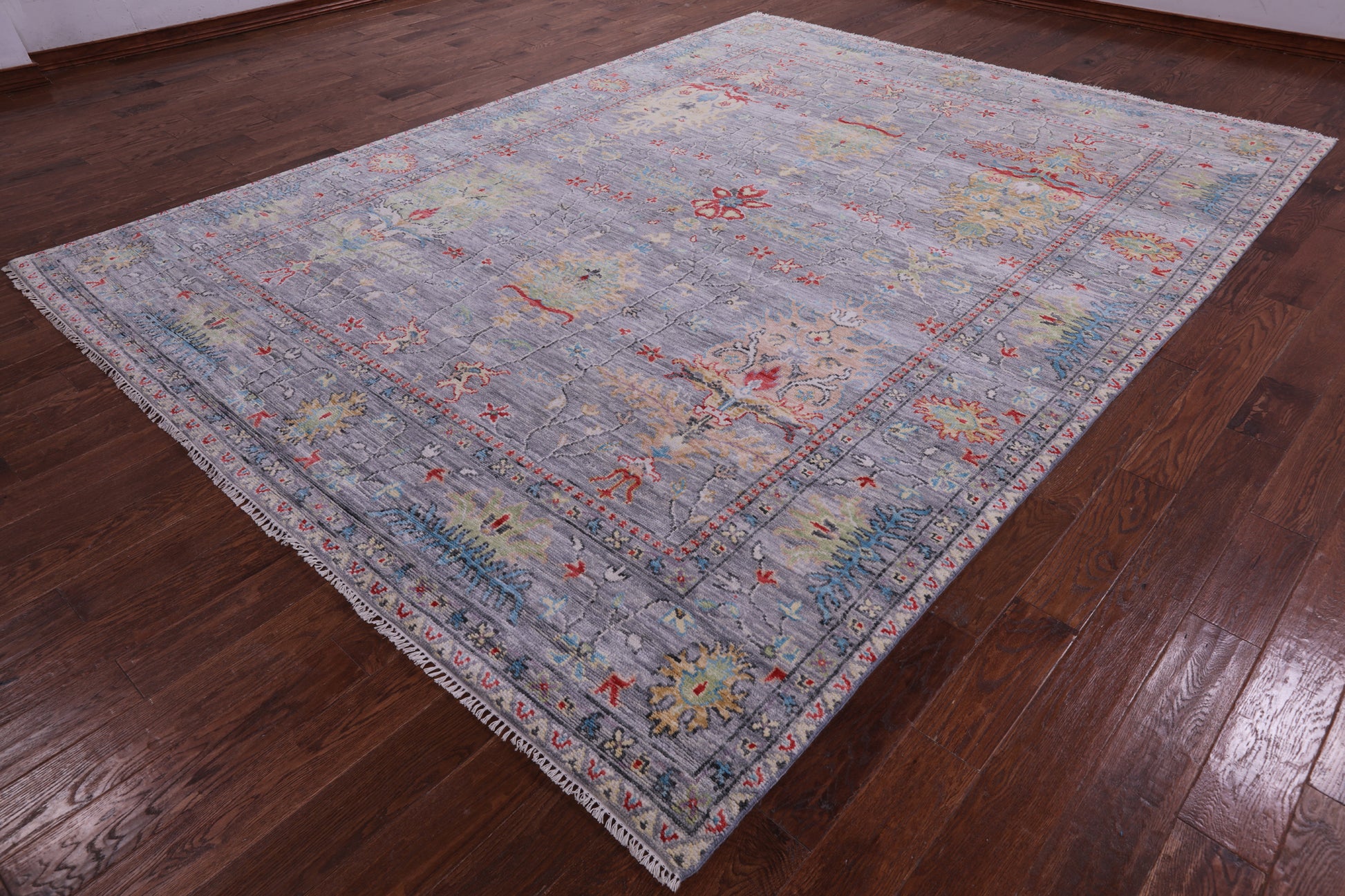 Grey Turkish Oushak Hand Knotted Wool Rug - 9' 0" X 12' 0" - Golden Nile