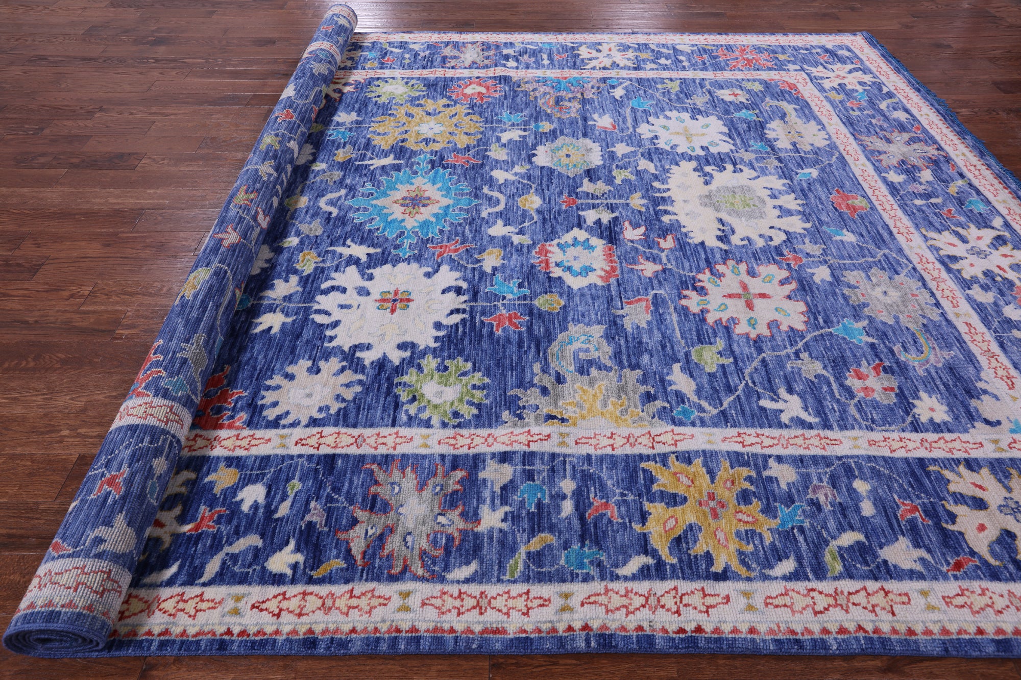 Blue Turkish Oushak Hand Knotted Wool Rug - 10' 1" X 13' 10" - Golden Nile