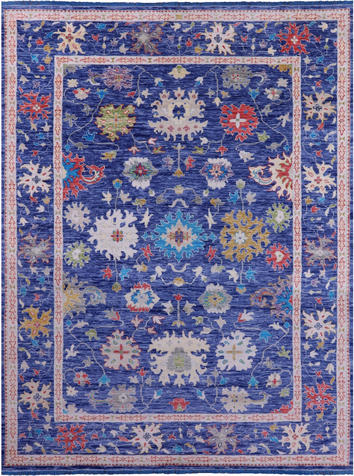 Blue Turkish Oushak Hand Knotted Wool Rug - 10' 1" X 13' 10" - Golden Nile