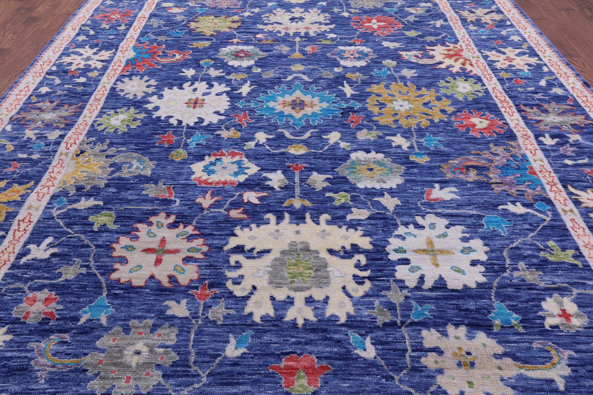 Blue Turkish Oushak Hand Knotted Wool Rug - 10' 1" X 13' 10" - Golden Nile