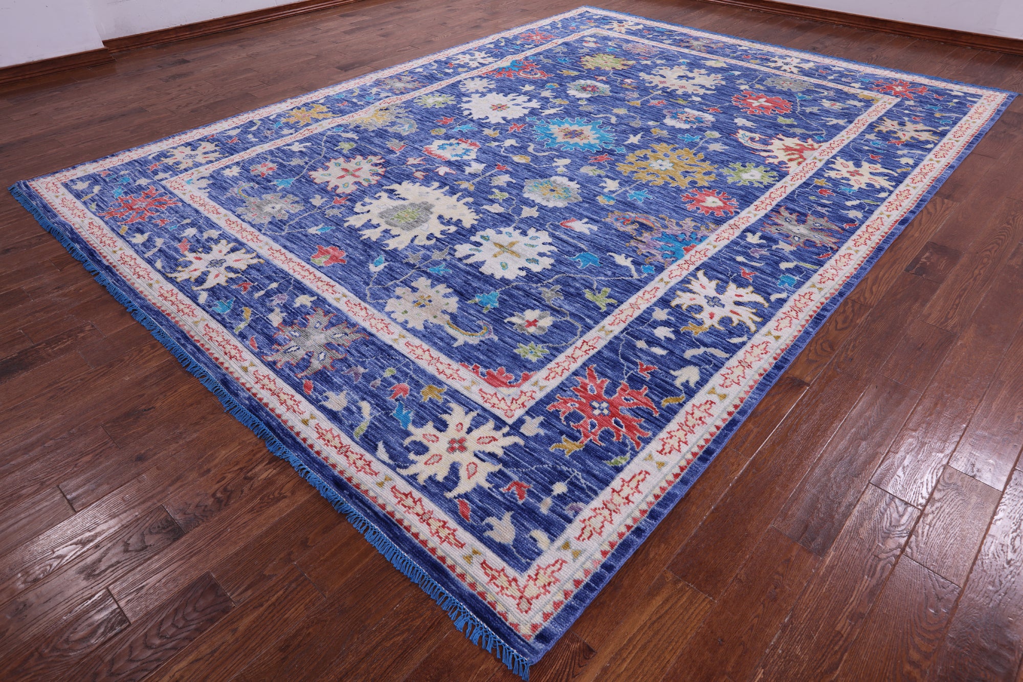 Blue Turkish Oushak Hand Knotted Wool Rug - 10' 1" X 13' 10" - Golden Nile