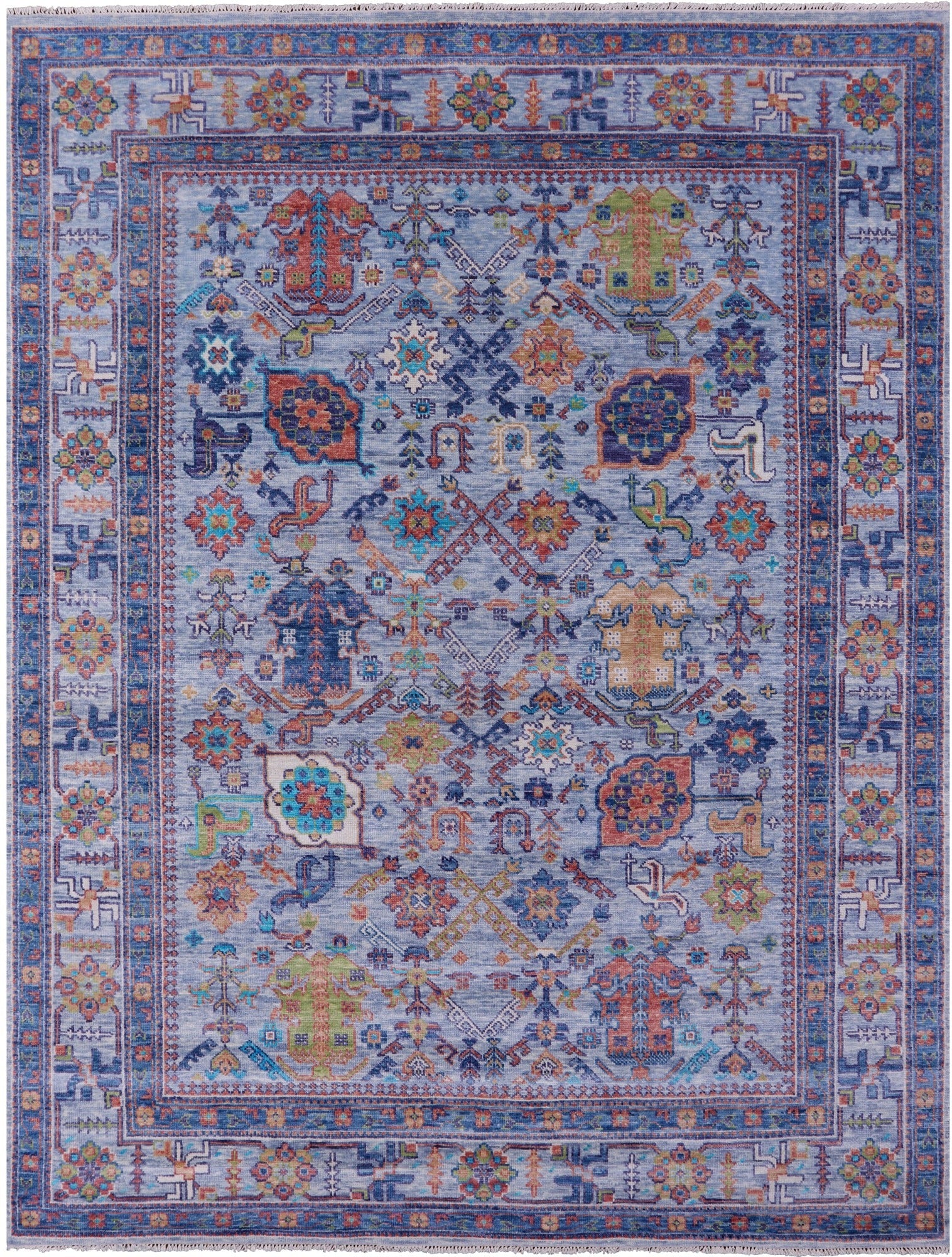 Blue Turkish Oushak Hand Knotted Wool Rug - 9' 1" X 12' 0" - Golden Nile