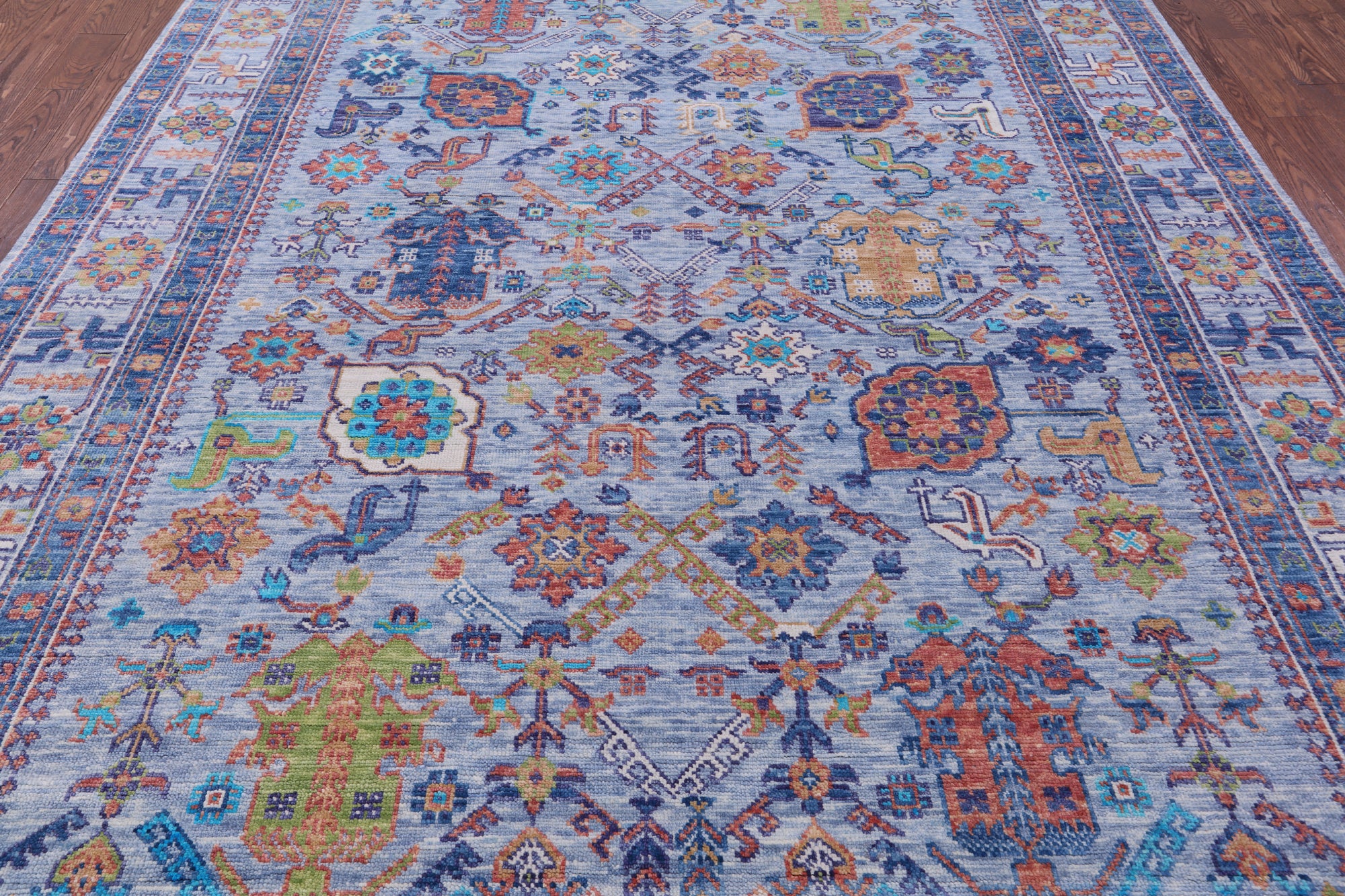 Blue Turkish Oushak Hand Knotted Wool Rug - 9' 1" X 12' 0" - Golden Nile