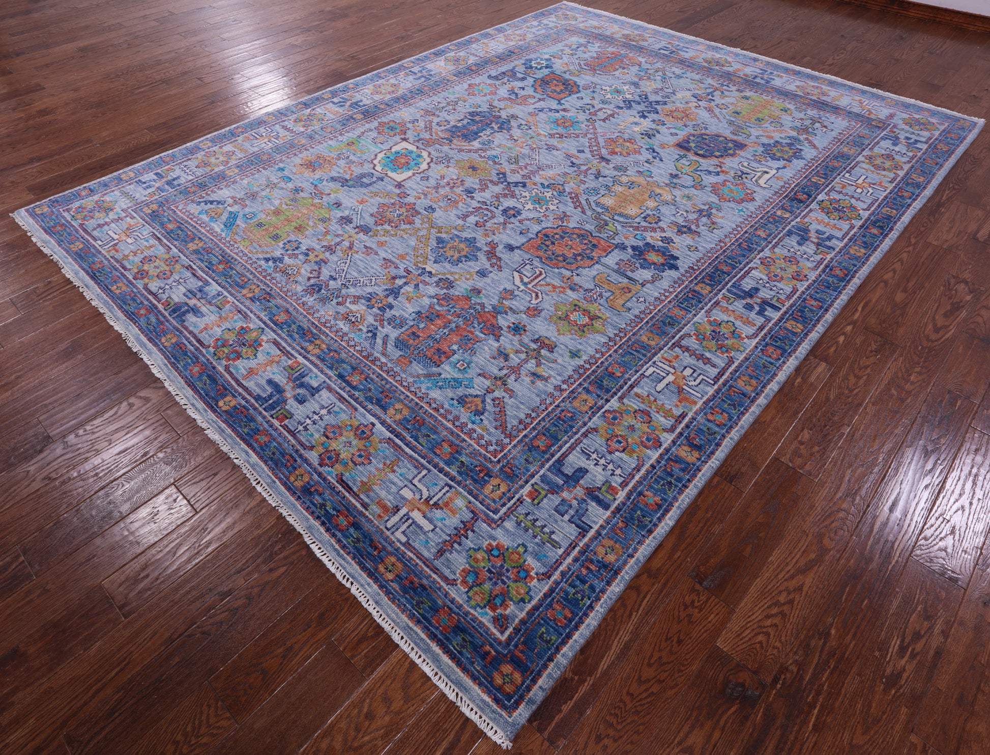 Blue Turkish Oushak Hand Knotted Wool Rug - 9' 1" X 12' 0" - Golden Nile