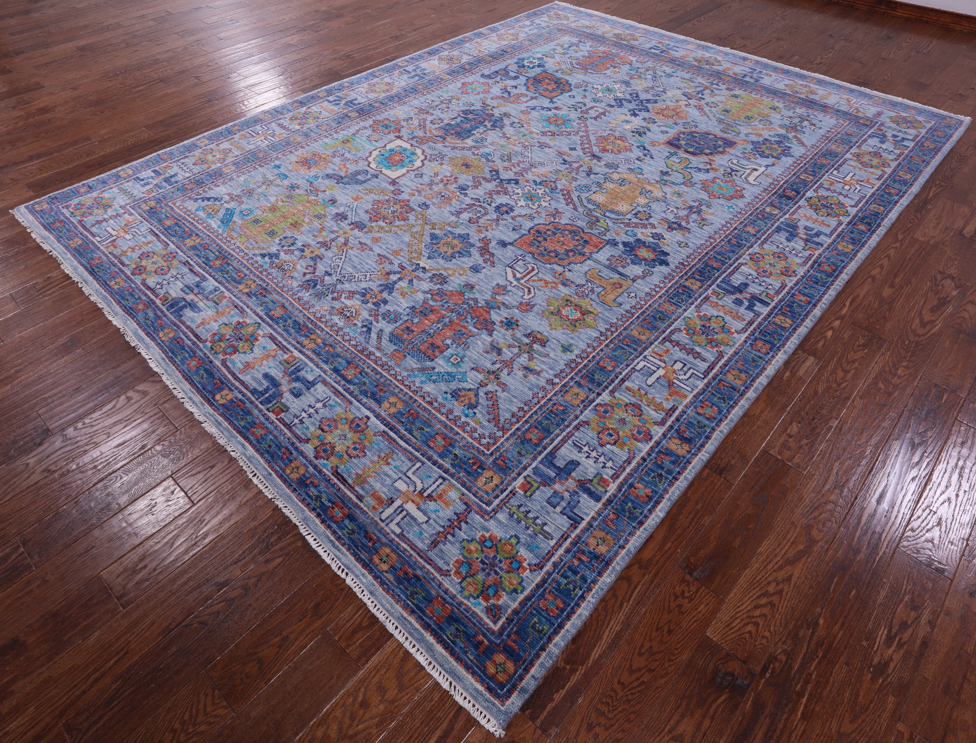 Blue Turkish Oushak Hand Knotted Wool Rug - 9' 1" X 12' 0" - Golden Nile