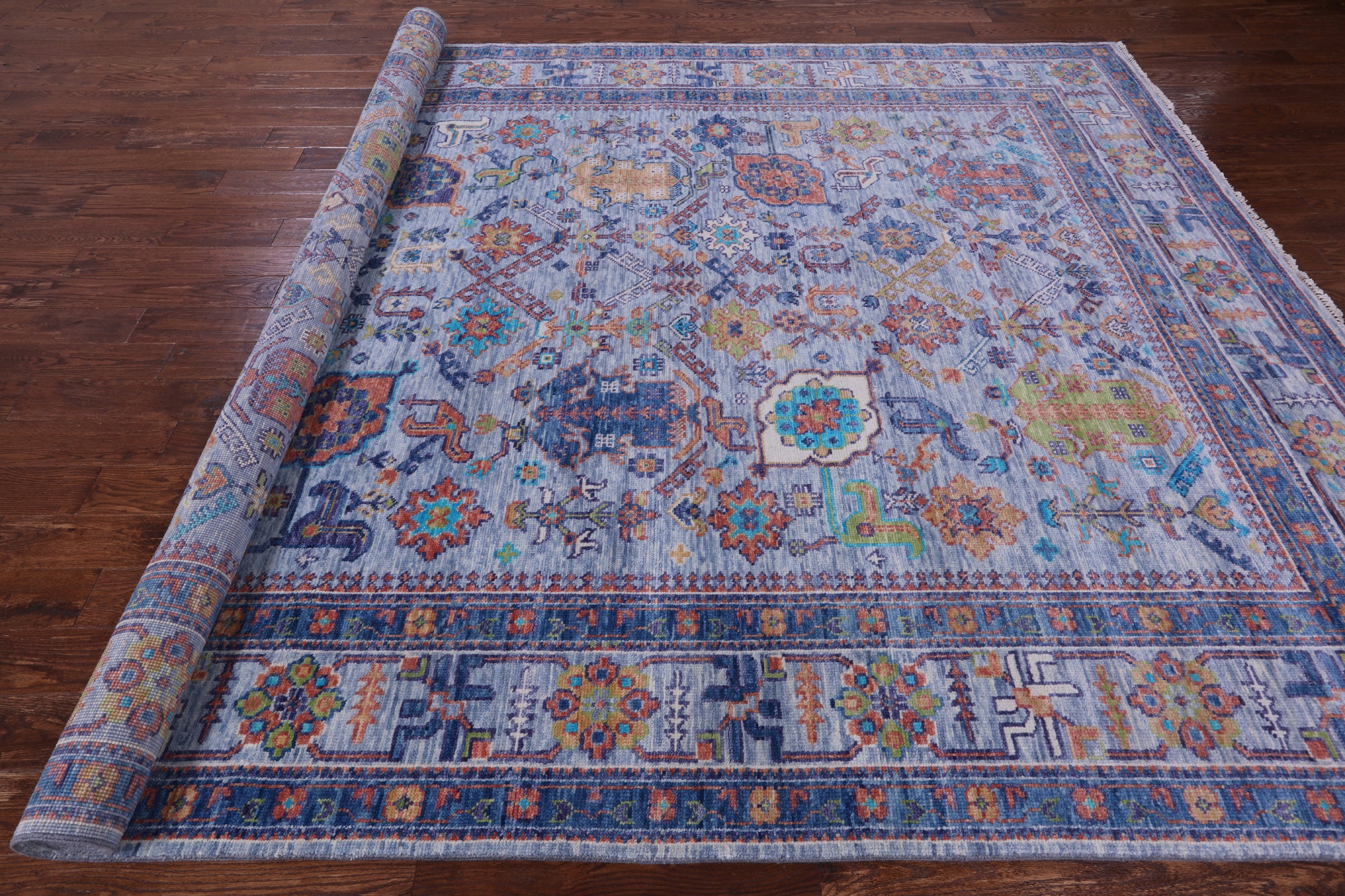 Blue Turkish Oushak Hand Knotted Wool Rug - 9' 1" X 12' 0" - Golden Nile