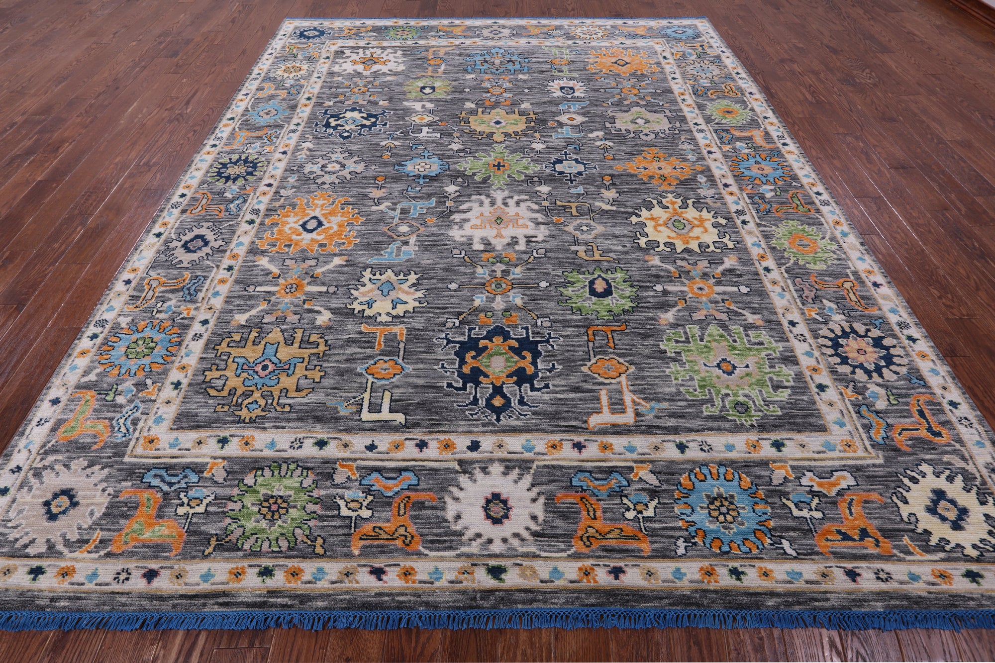 Grey Turkish Oushak Hand Knotted Wool Rug - 9' 4" X 11' 10" - Golden Nile