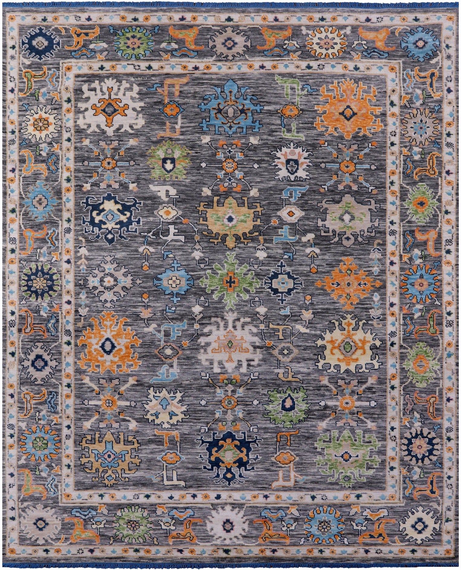 Grey Turkish Oushak Hand Knotted Wool Rug - 9' 4" X 11' 10" - Golden Nile
