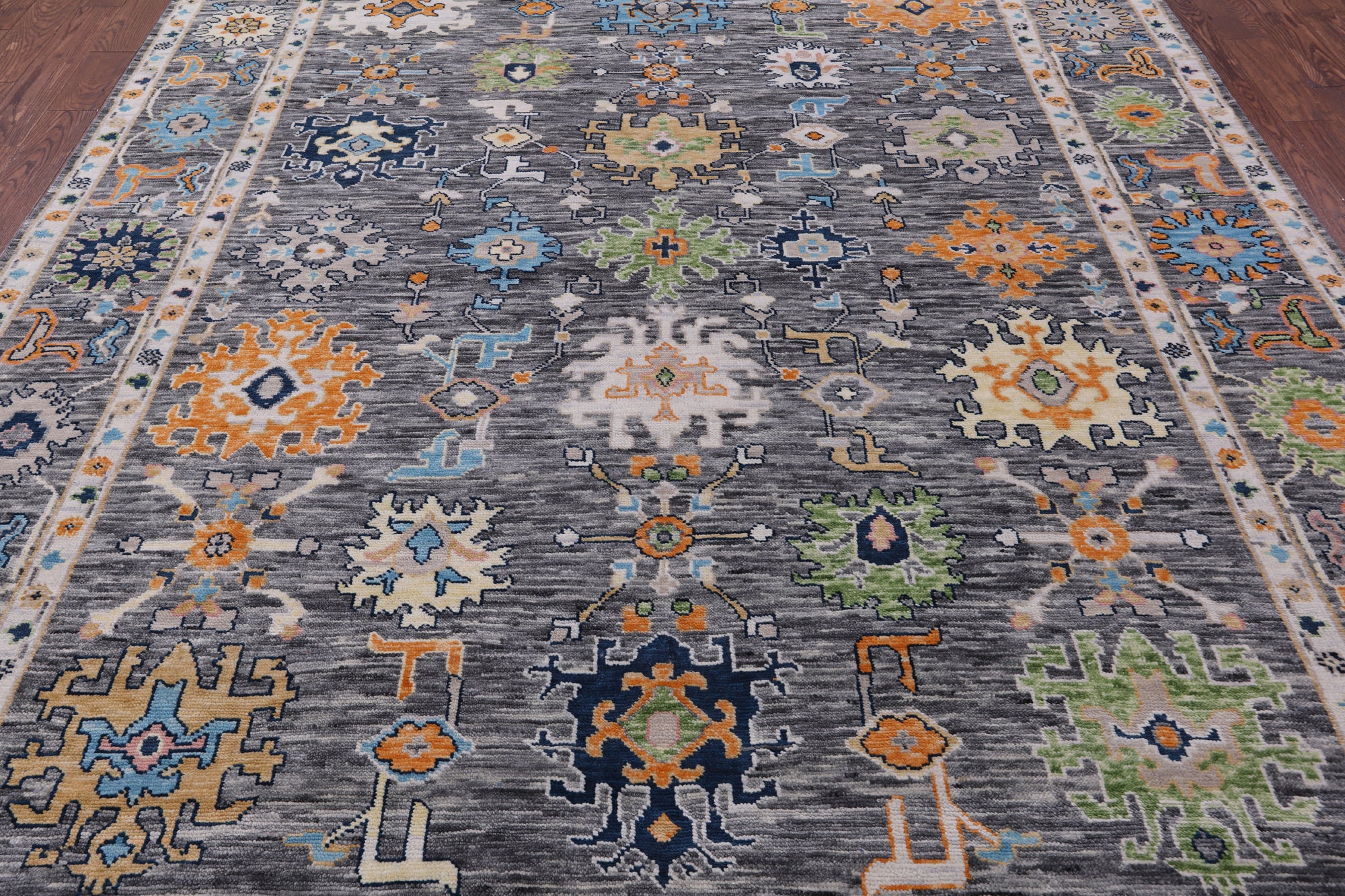 Grey Turkish Oushak Hand Knotted Wool Rug - 9' 4" X 11' 10" - Golden Nile