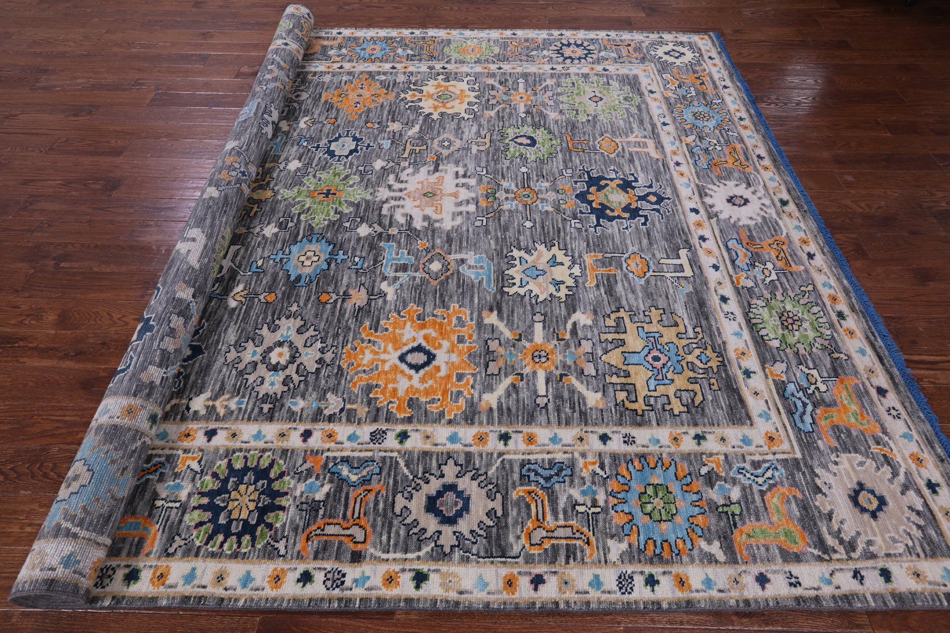 Grey Turkish Oushak Hand Knotted Wool Rug - 9' 4" X 11' 10" - Golden Nile