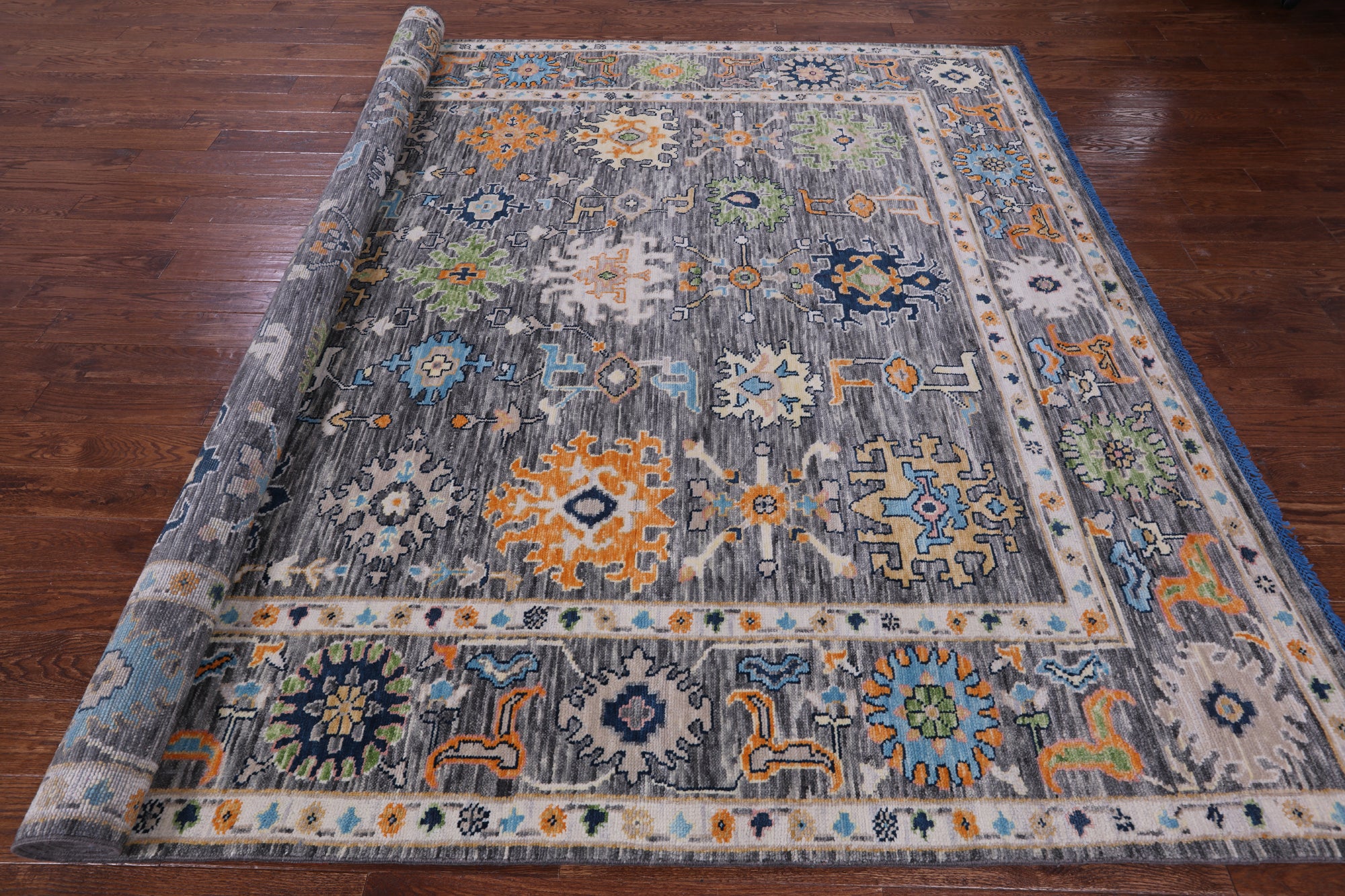 Grey Turkish Oushak Hand Knotted Wool Rug - 9' 4" X 11' 10" - Golden Nile