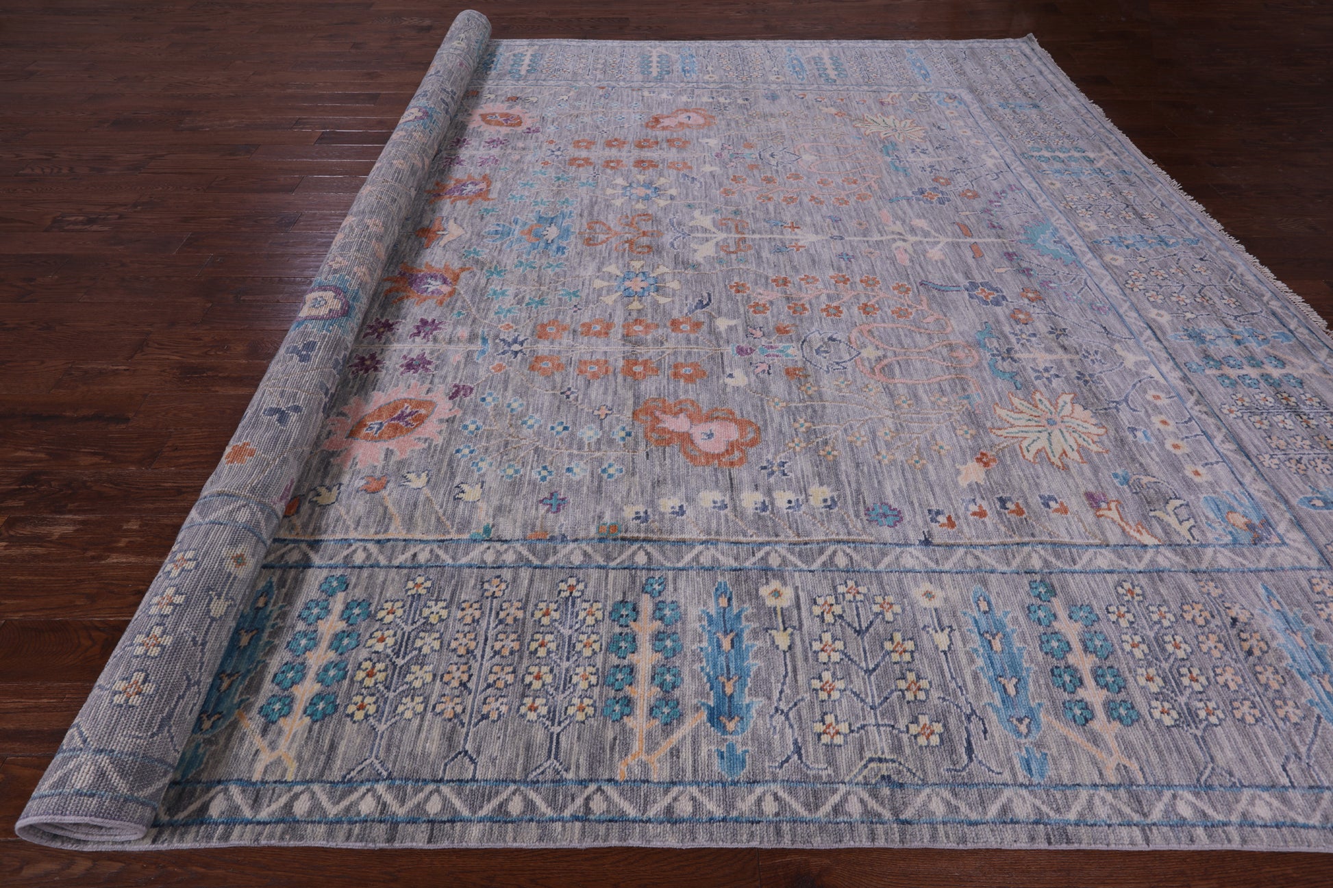 Grey Turkish Oushak Hand Knotted Wool Rug - 11' 11" X 14' 10" - Golden Nile