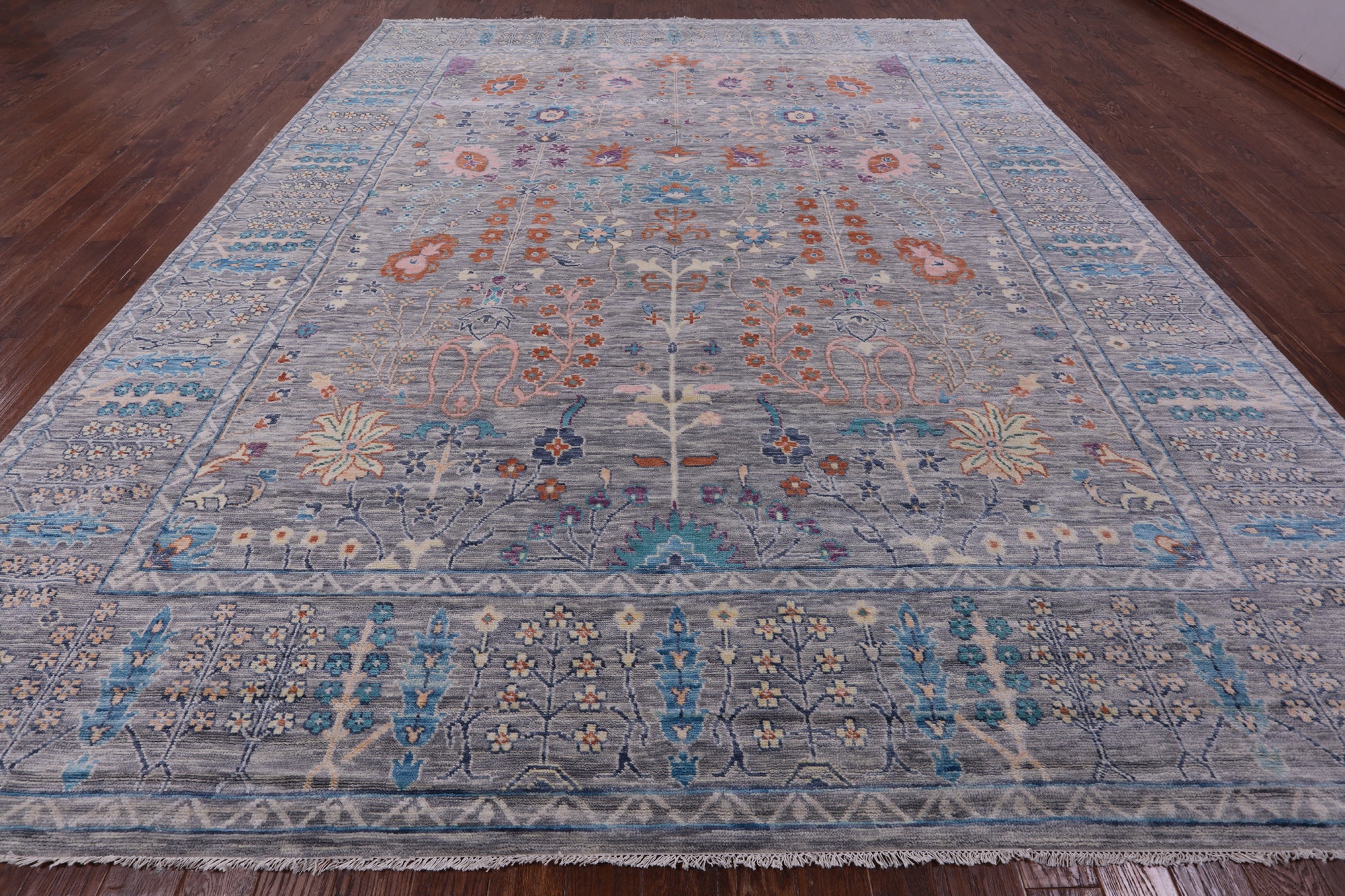 Grey Turkish Oushak Hand Knotted Wool Rug - 11' 11" X 14' 10" - Golden Nile