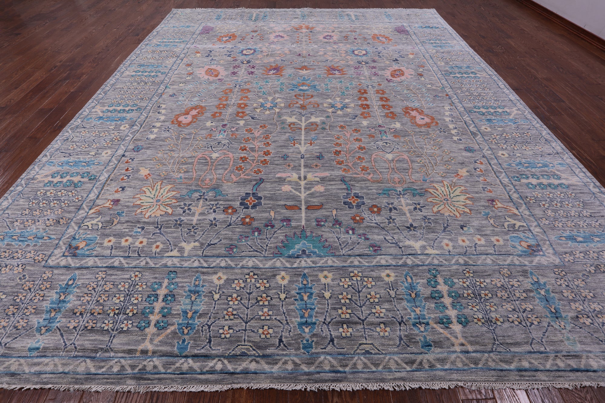Grey Turkish Oushak Hand Knotted Wool Rug - 11' 11" X 14' 10" - Golden Nile