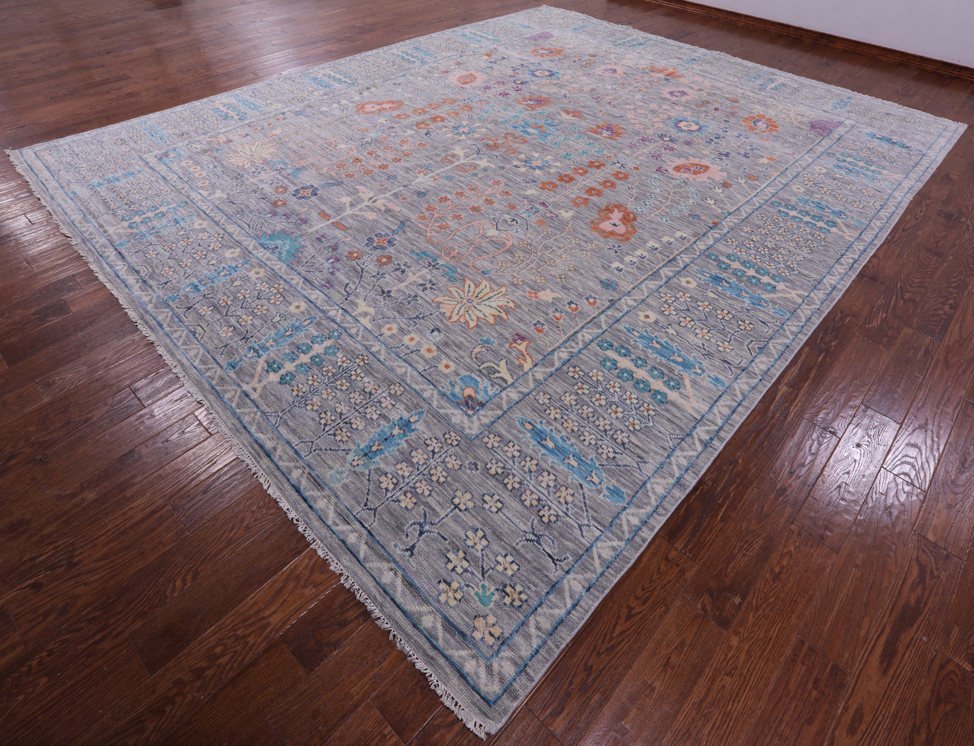 Grey Turkish Oushak Hand Knotted Wool Rug - 11' 11" X 14' 10" - Golden Nile
