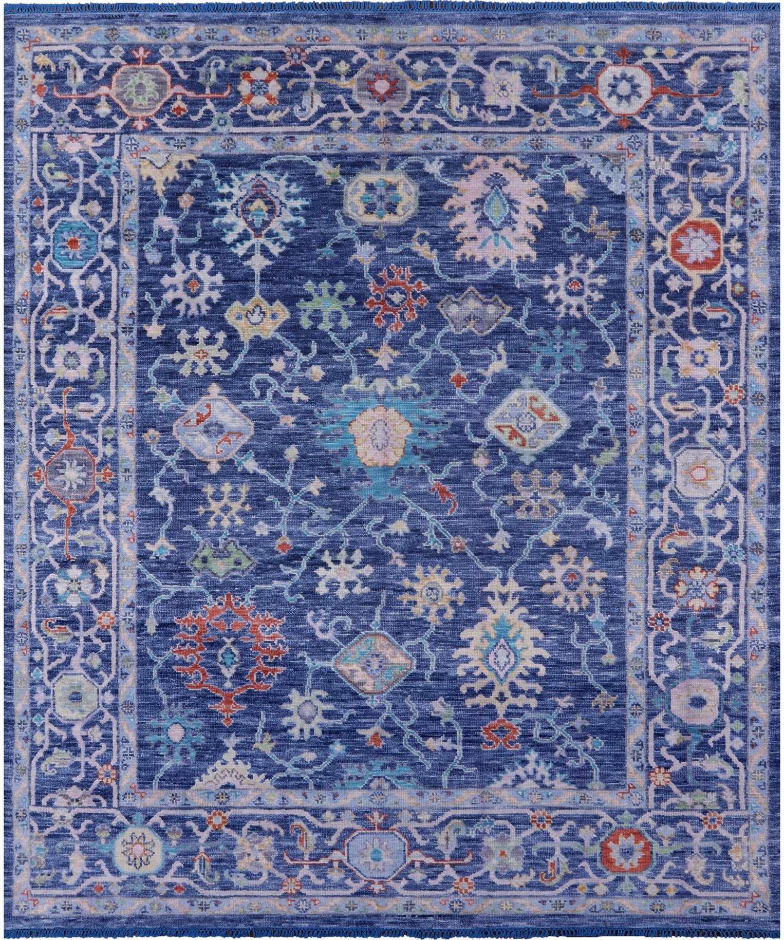 Blue Turkish Oushak Hand Knotted Wool Rug - 8' 1" X 9' 9" - Golden Nile