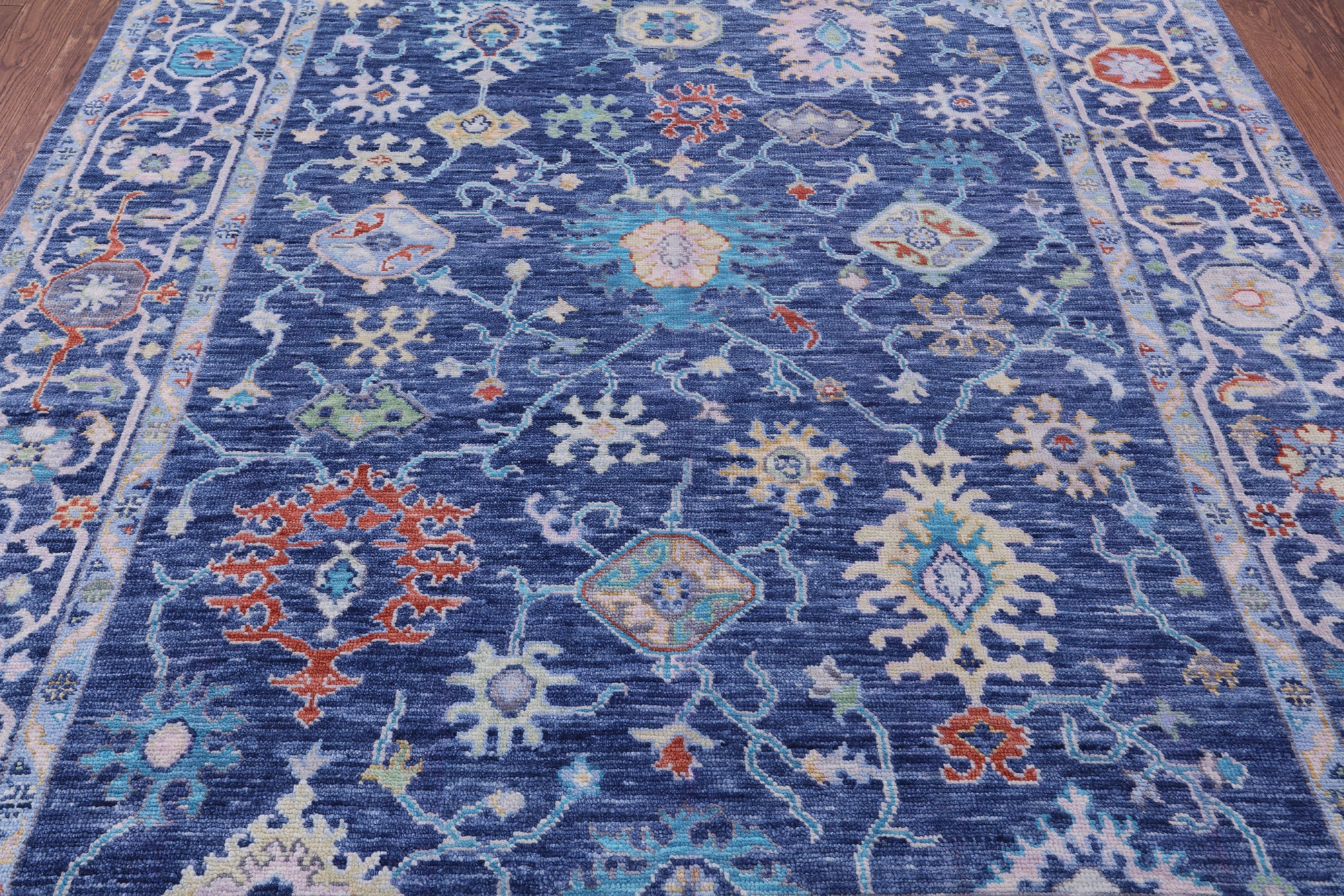 Blue Turkish Oushak Hand Knotted Wool Rug - 8' 1" X 9' 9" - Golden Nile