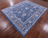 Blue Turkish Oushak Hand Knotted Wool Rug - 8' 1" X 9' 9" - Golden Nile