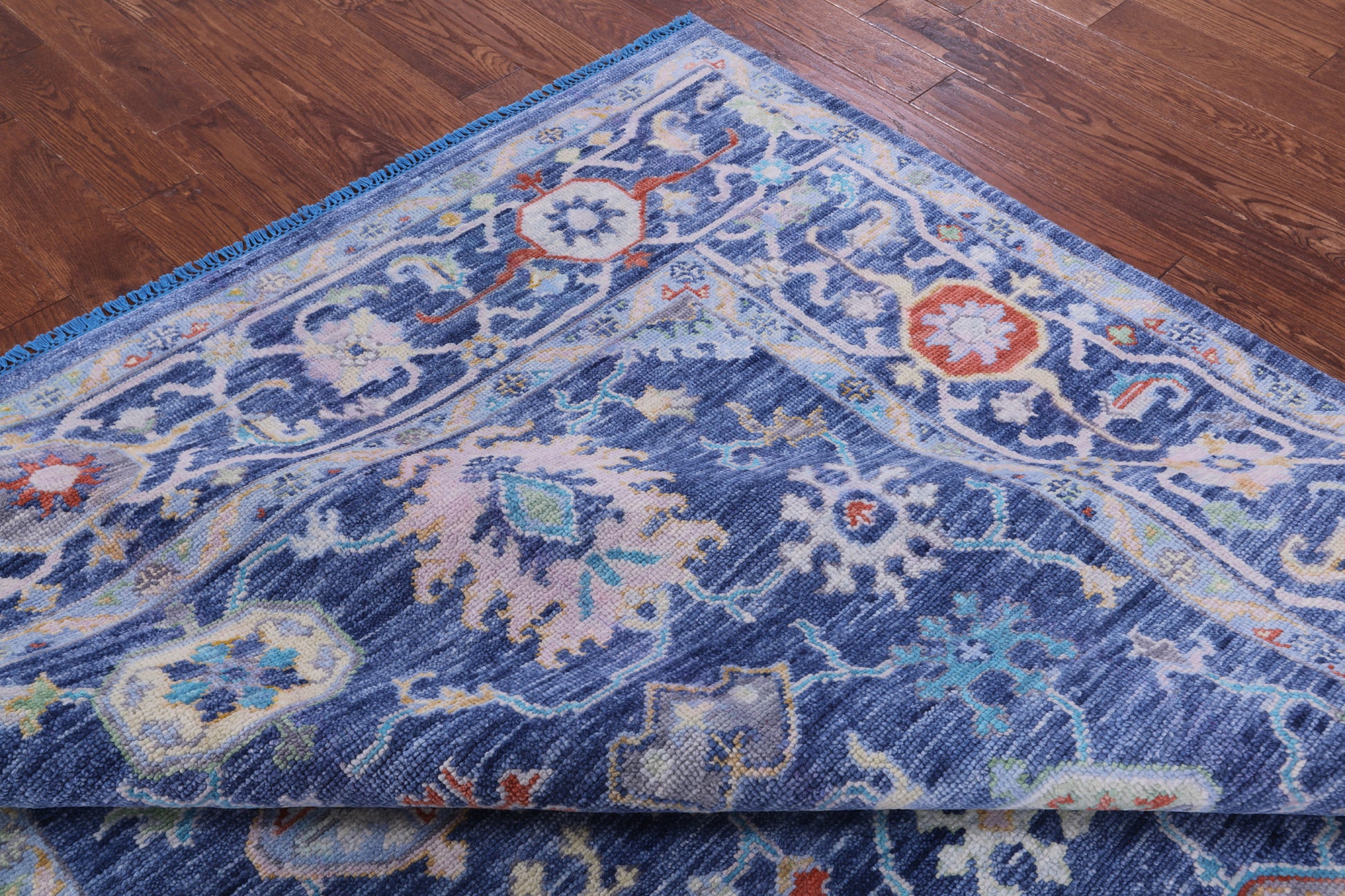 Blue Turkish Oushak Hand Knotted Wool Rug - 8' 1" X 9' 9" - Golden Nile