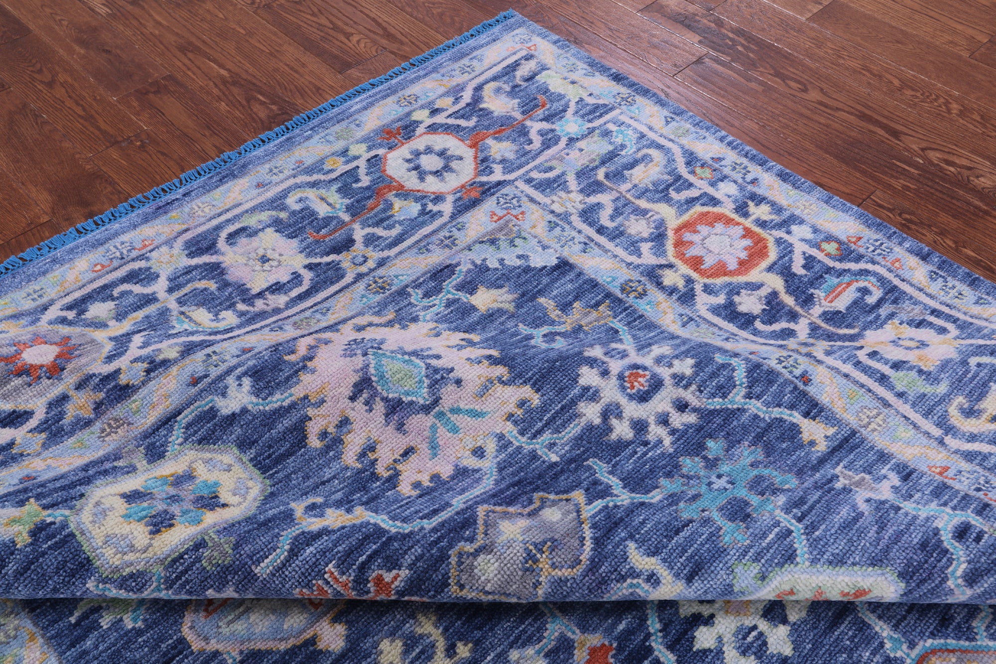 Blue Turkish Oushak Hand Knotted Wool Rug - 8' 1" X 9' 9" - Golden Nile