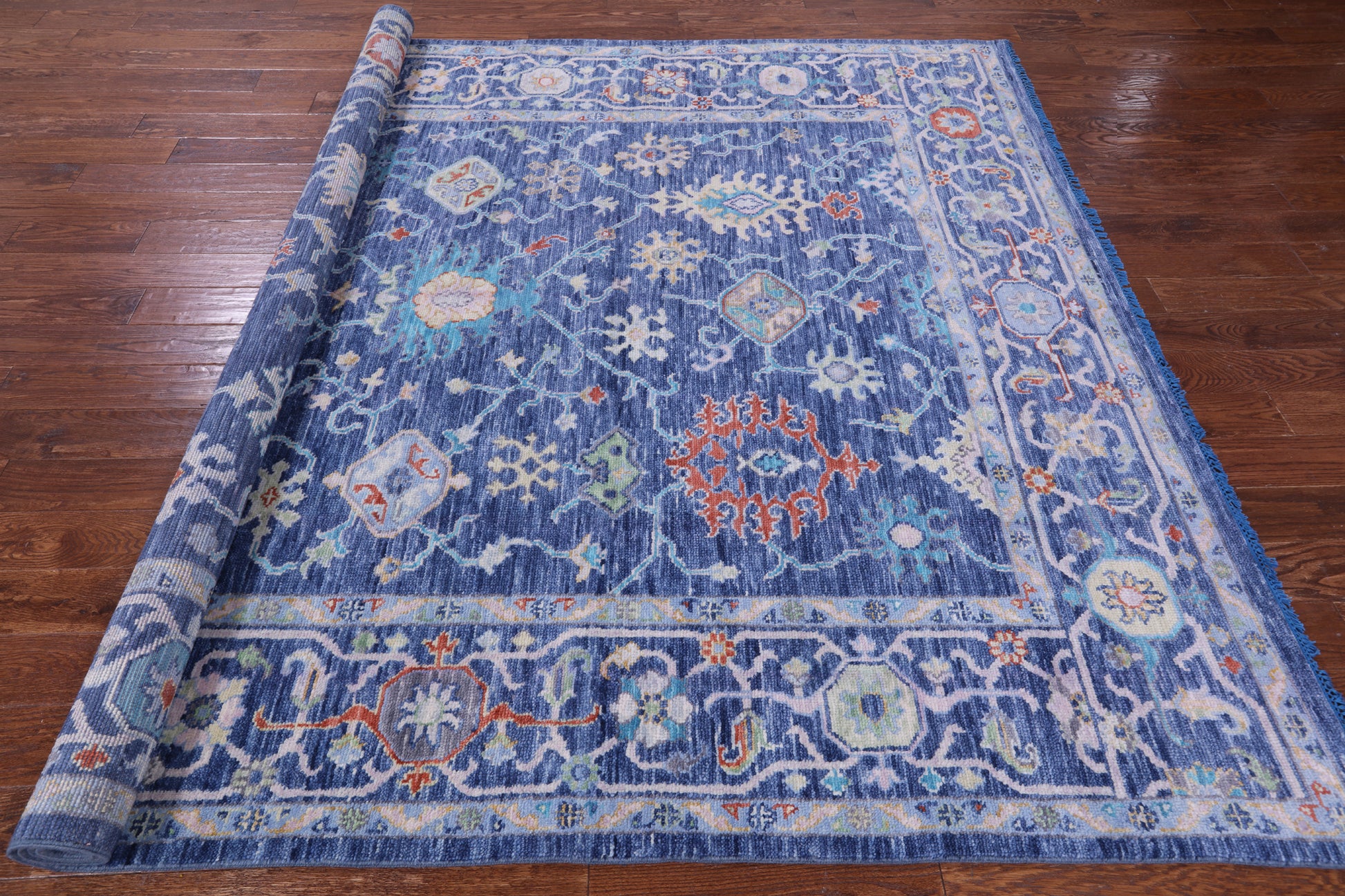 Blue Turkish Oushak Hand Knotted Wool Rug - 8' 1" X 9' 9" - Golden Nile