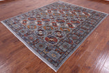 Grey Turkmen Ersari Hand Knotted Wool Rug - 8' 1" X 9' 9" - Golden Nile